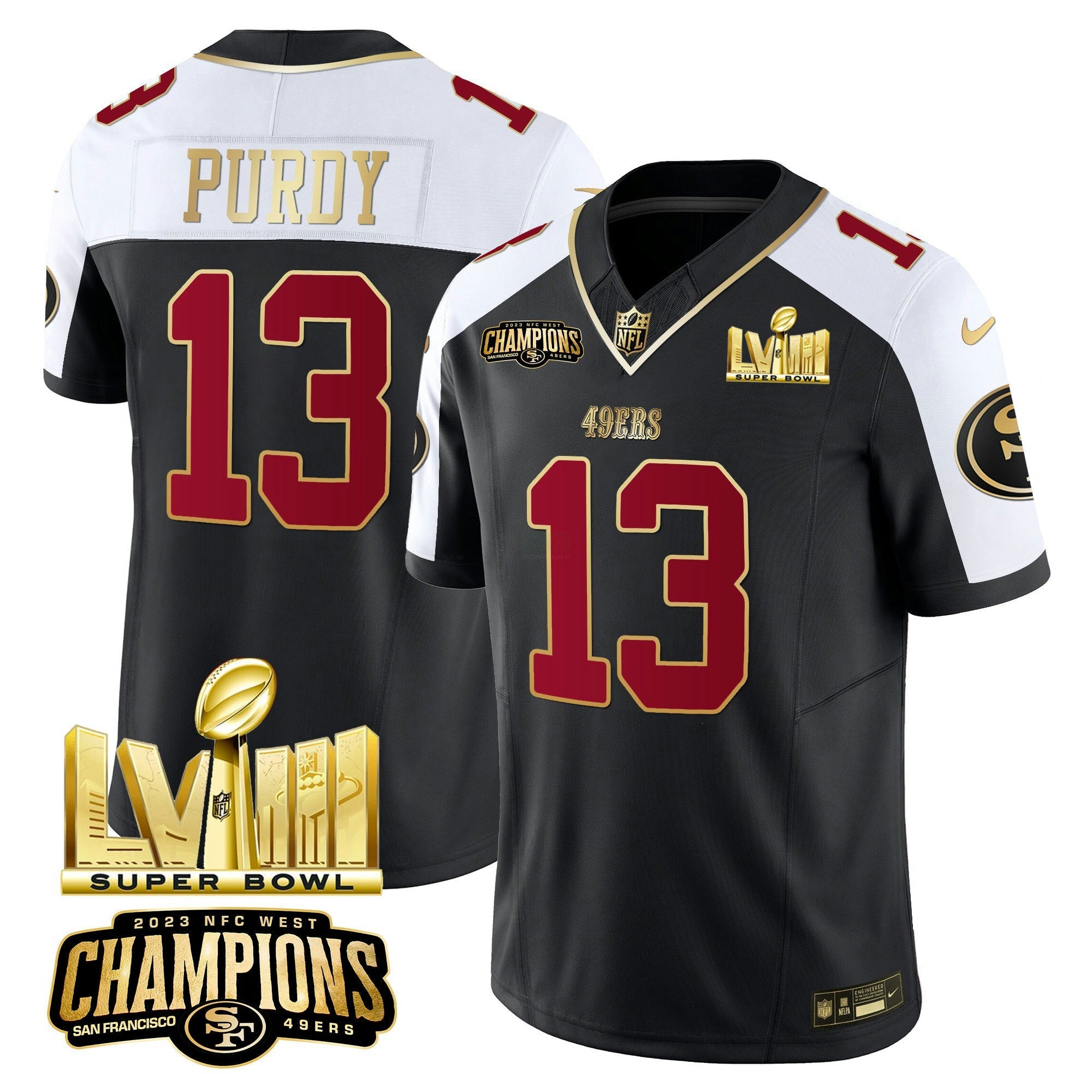 Camisa NFL Men’s NFC West Champions & Super Bowl LVIII Dourada Patch Vapor Jersey