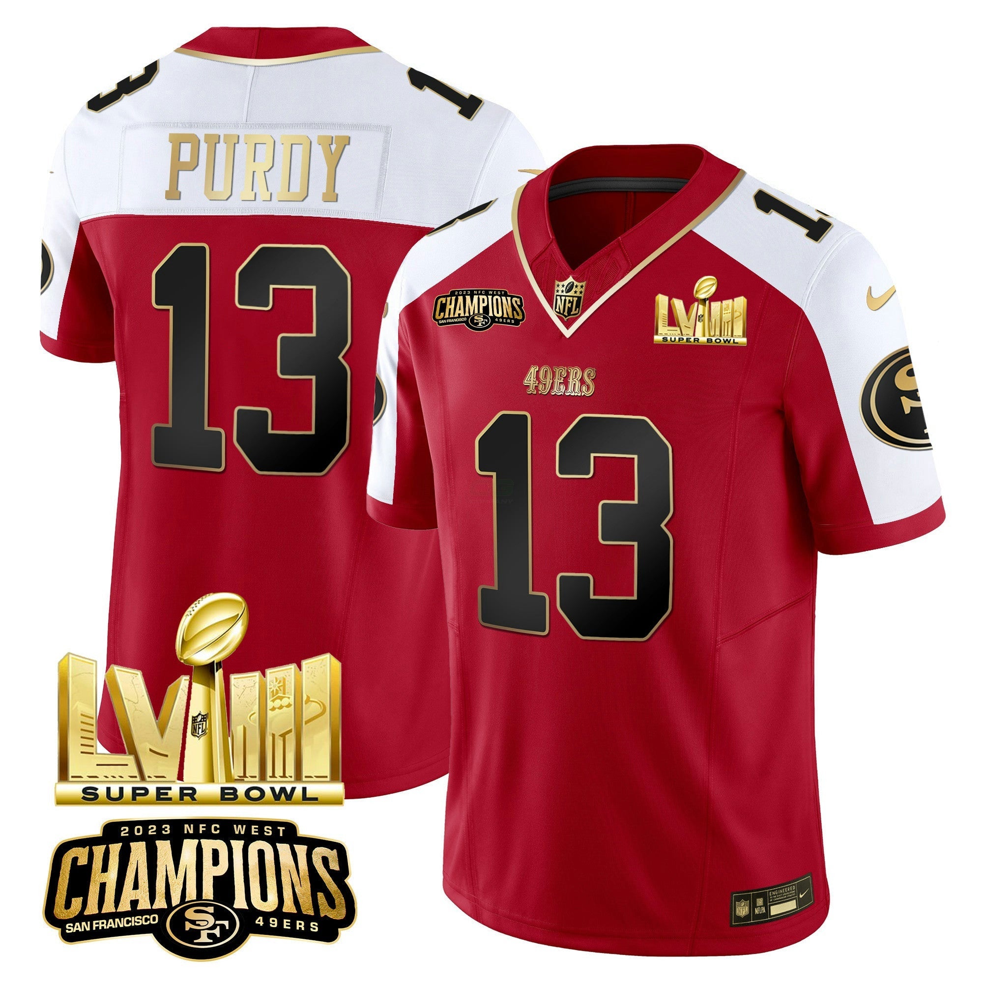 Camisa NFL Men’s NFC West Champions & Super Bowl LVIII Dourada Patch Vapor Jersey