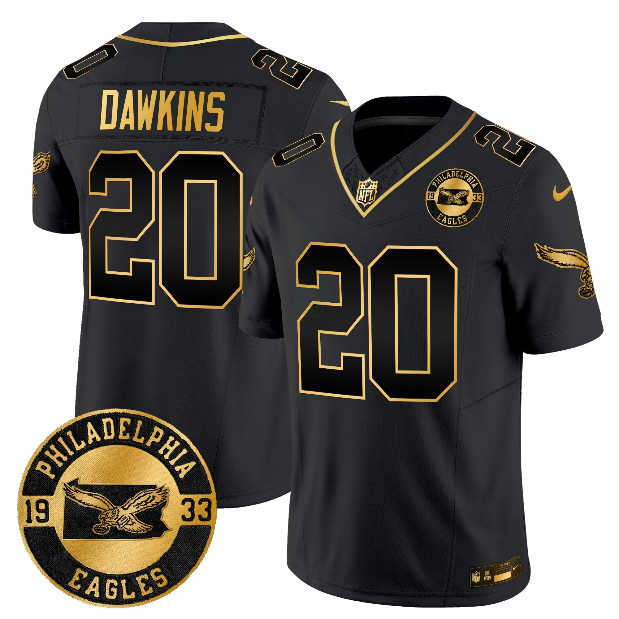 Camisa NFL Men’s Philadelphia 2024 Throwback Dourada Vapor Limited Jersey – Est. 1933 Patch