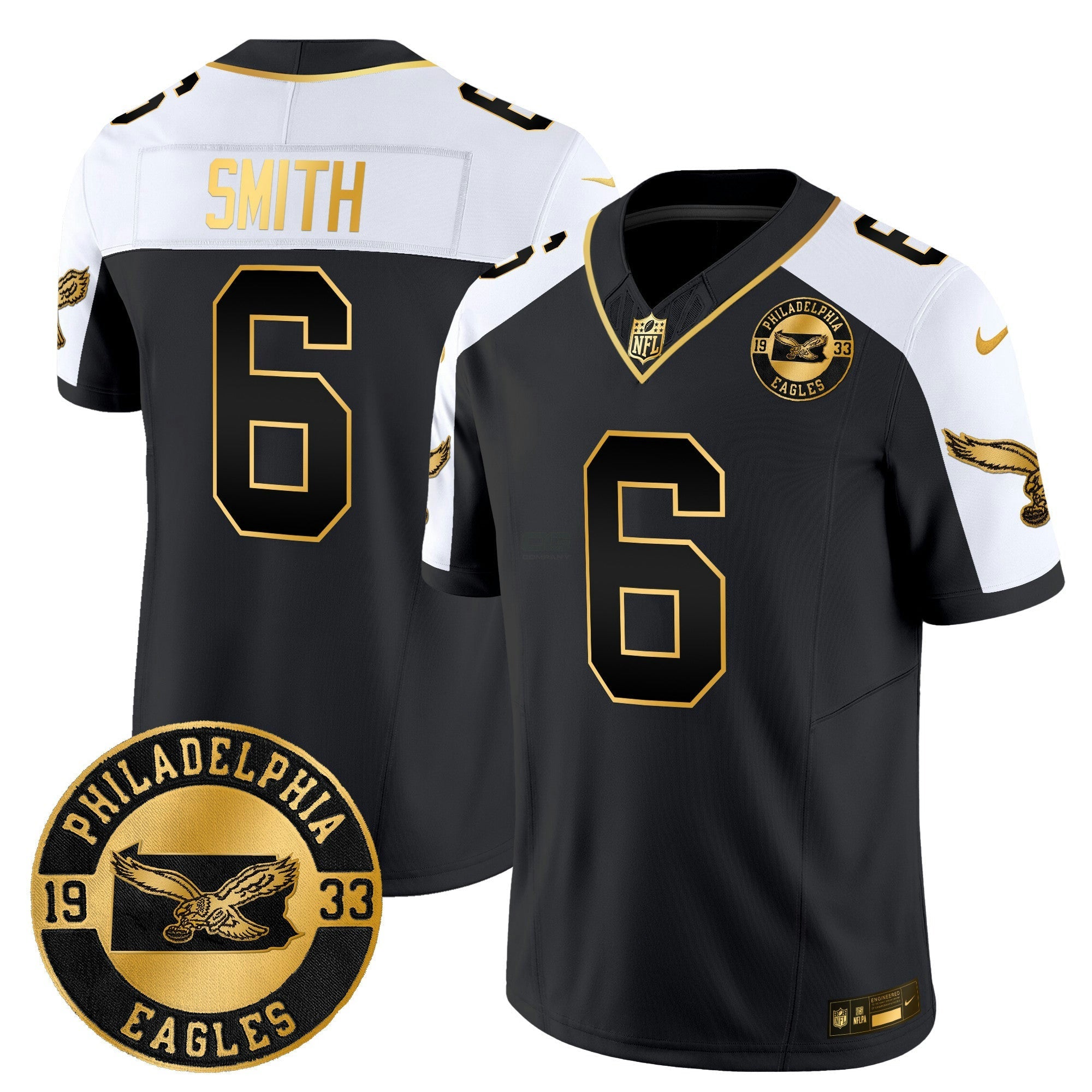 Camisa NFL Men’s Philadelphia 2024 Throwback Dourada Vapor Limited Jersey – Est. 1933 Patch