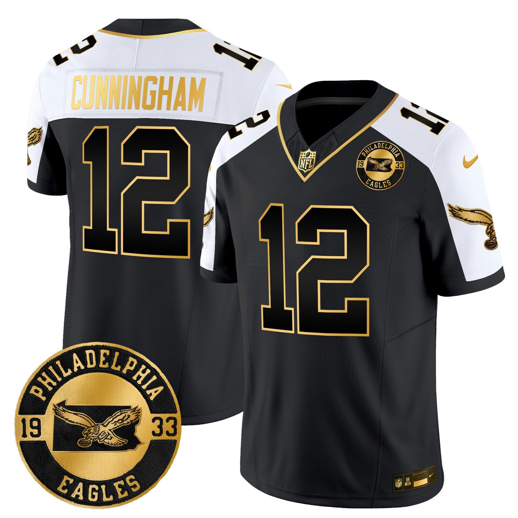 Camisa NFL Men’s Philadelphia 2024 Throwback Dourada Vapor Limited Jersey – Est. 1933 Patch