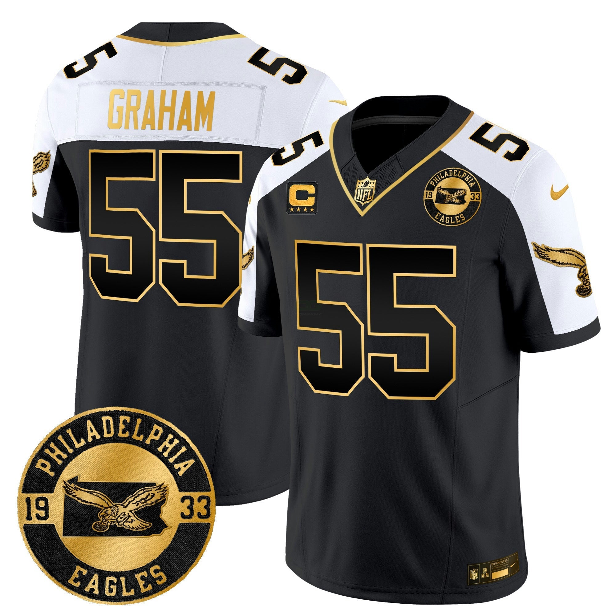 Camisa NFL Men’s Philadelphia 2024 Throwback Dourada Vapor Limited Jersey – Est. 1933 Patch