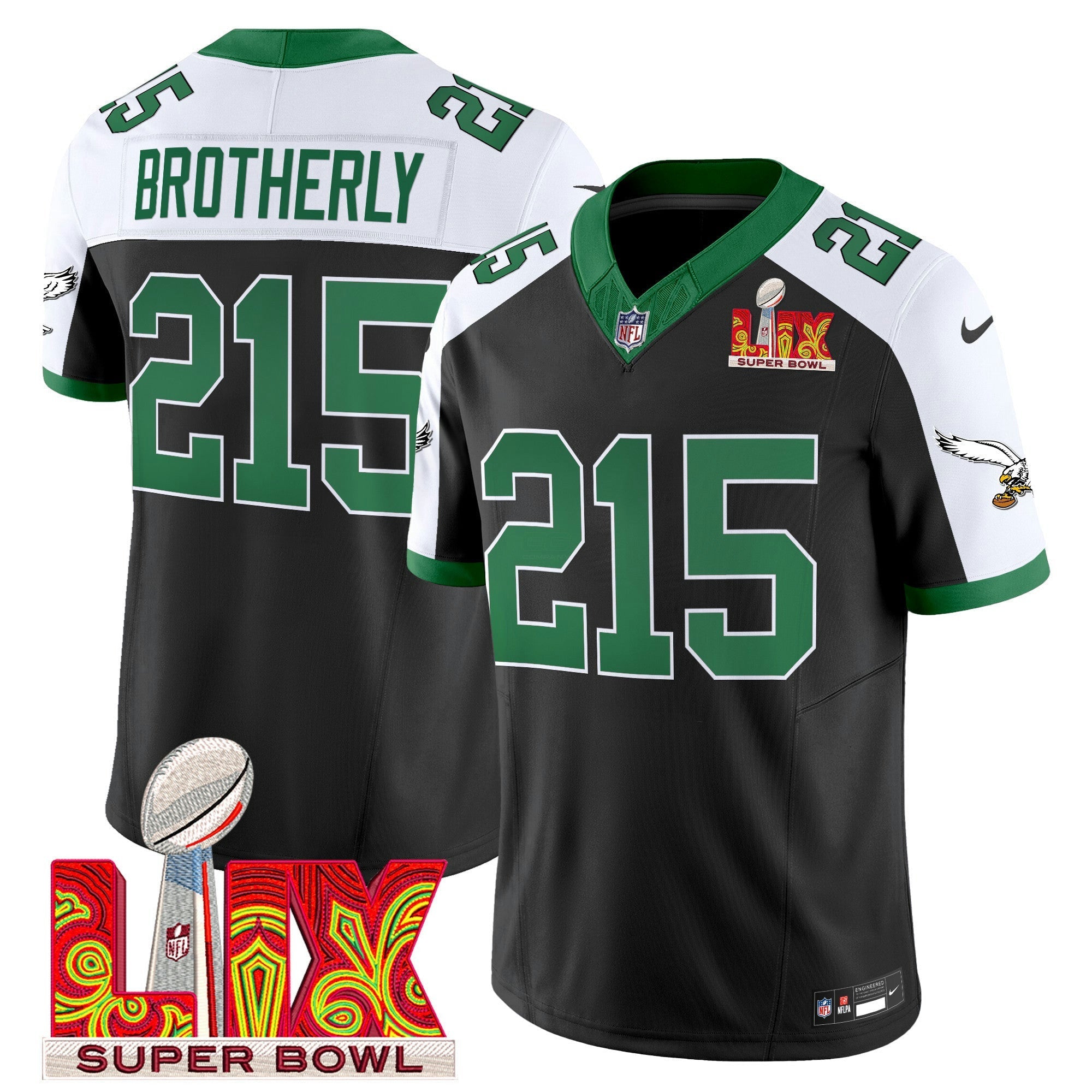 Camisa NFL Men’s Philadelphia Kelly Green Super Bowl LIX Patch Vapor Limited Jersey