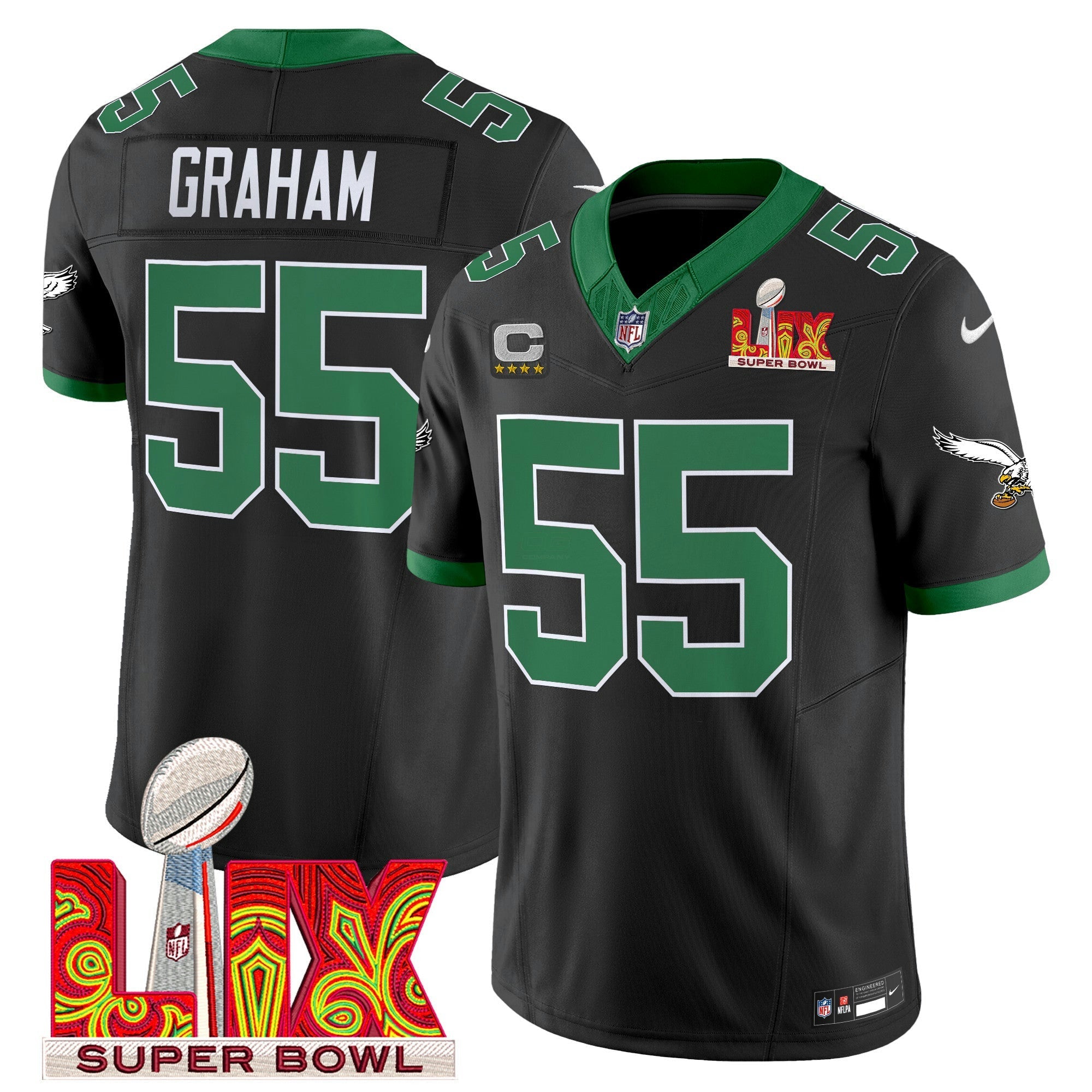 Camisa NFL Men’s Philadelphia Kelly Green Super Bowl LIX Patch Vapor Limited Jersey