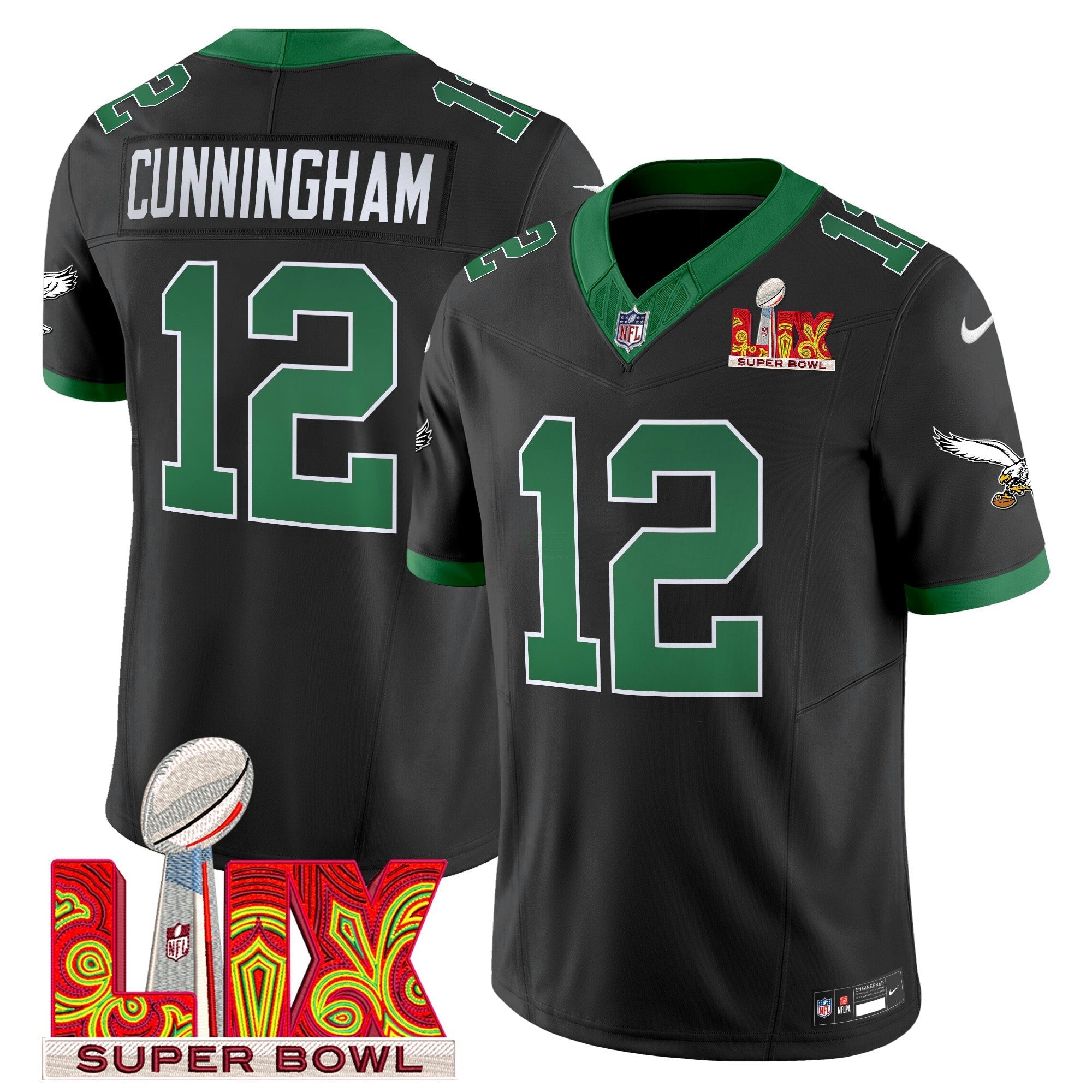 Camisa NFL Men’s Philadelphia Kelly Green Super Bowl LIX Patch Vapor Limited Jersey