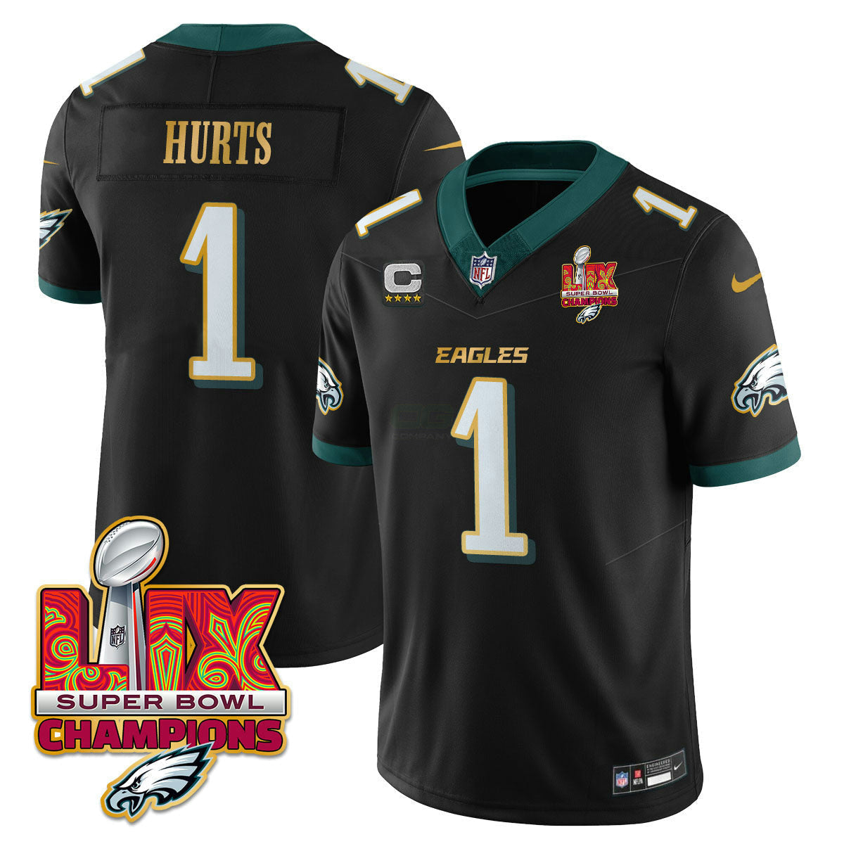 Camisa NFL Men’s Philadelphia Super Bowl LIX Champions Dourada Trim Vapor Limited Jersey