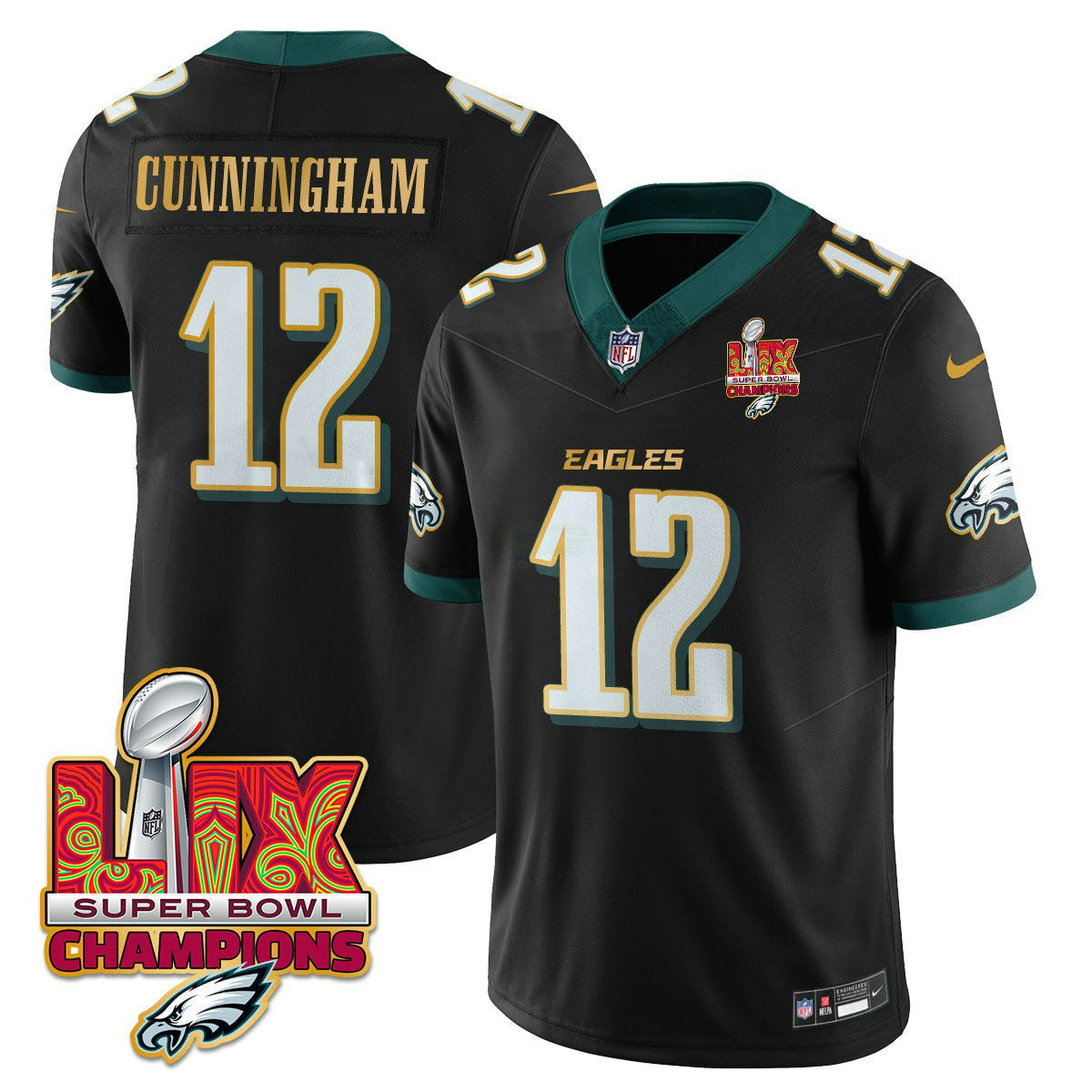 Camisa NFL Men’s Philadelphia Super Bowl LIX Champions Dourada Trim Vapor Limited Jersey