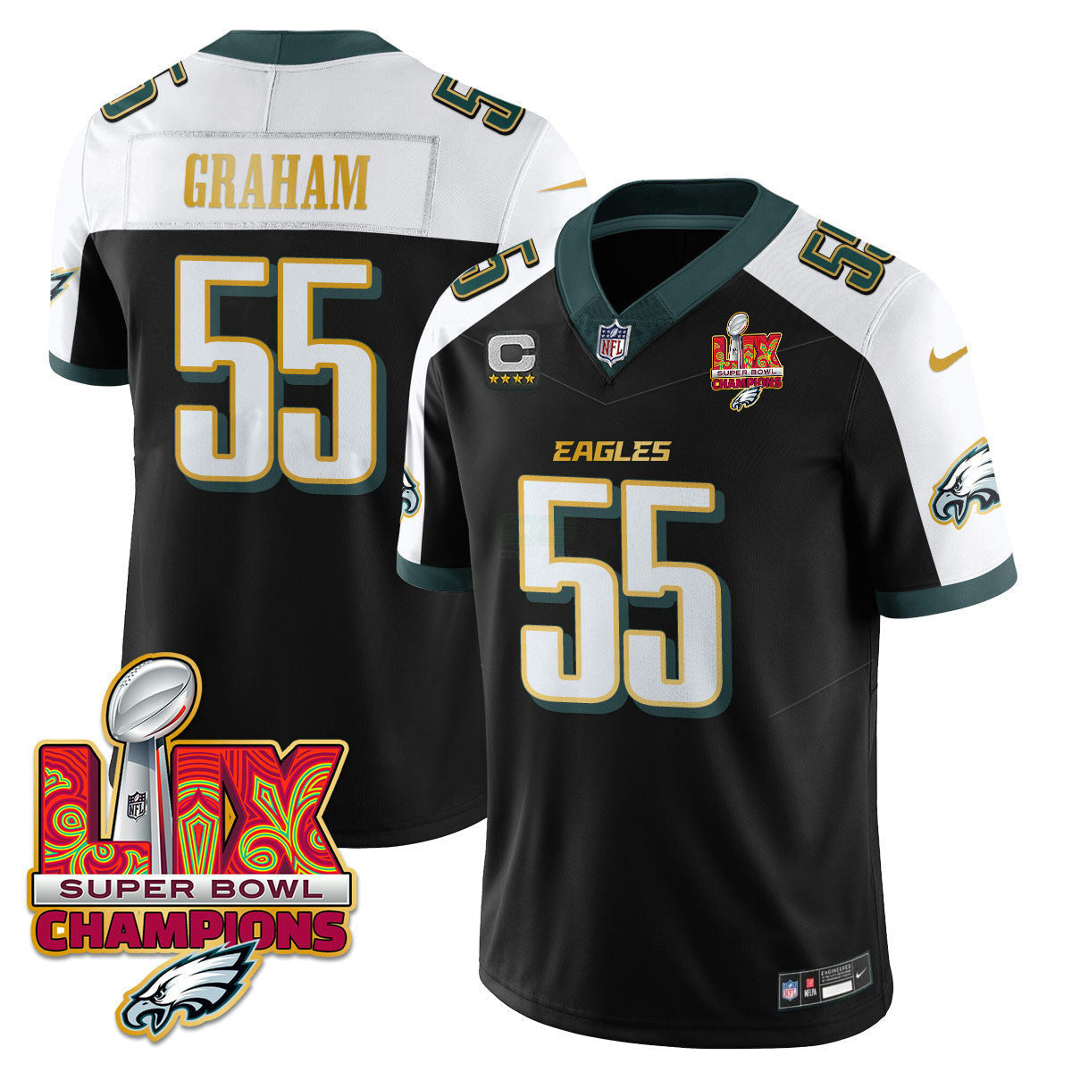 Camisa NFL Men’s Philadelphia Super Bowl LIX Champions Dourada Trim Vapor Limited Jersey