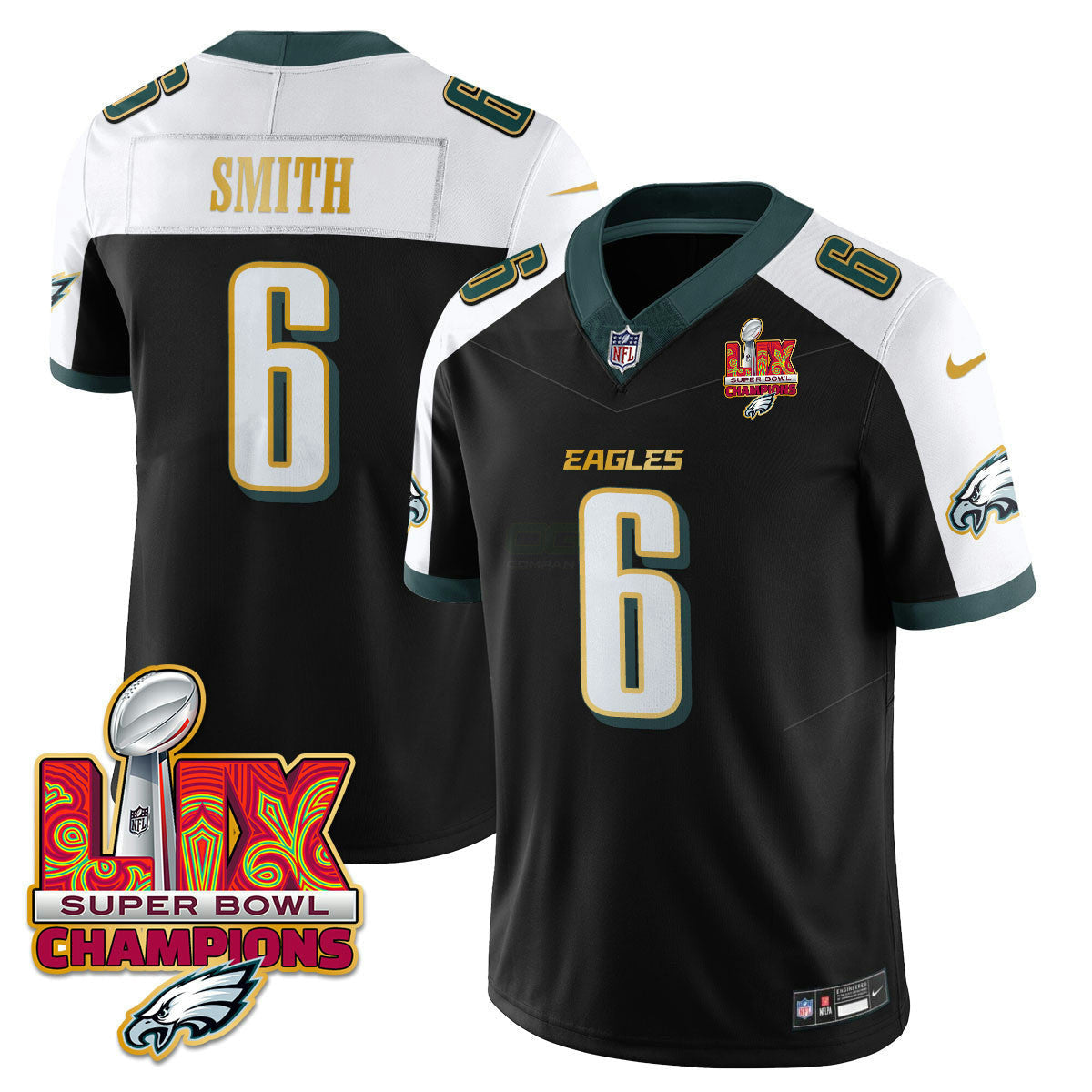 Camisa NFL Men’s Philadelphia Super Bowl LIX Champions Dourada Trim Vapor Limited Jersey