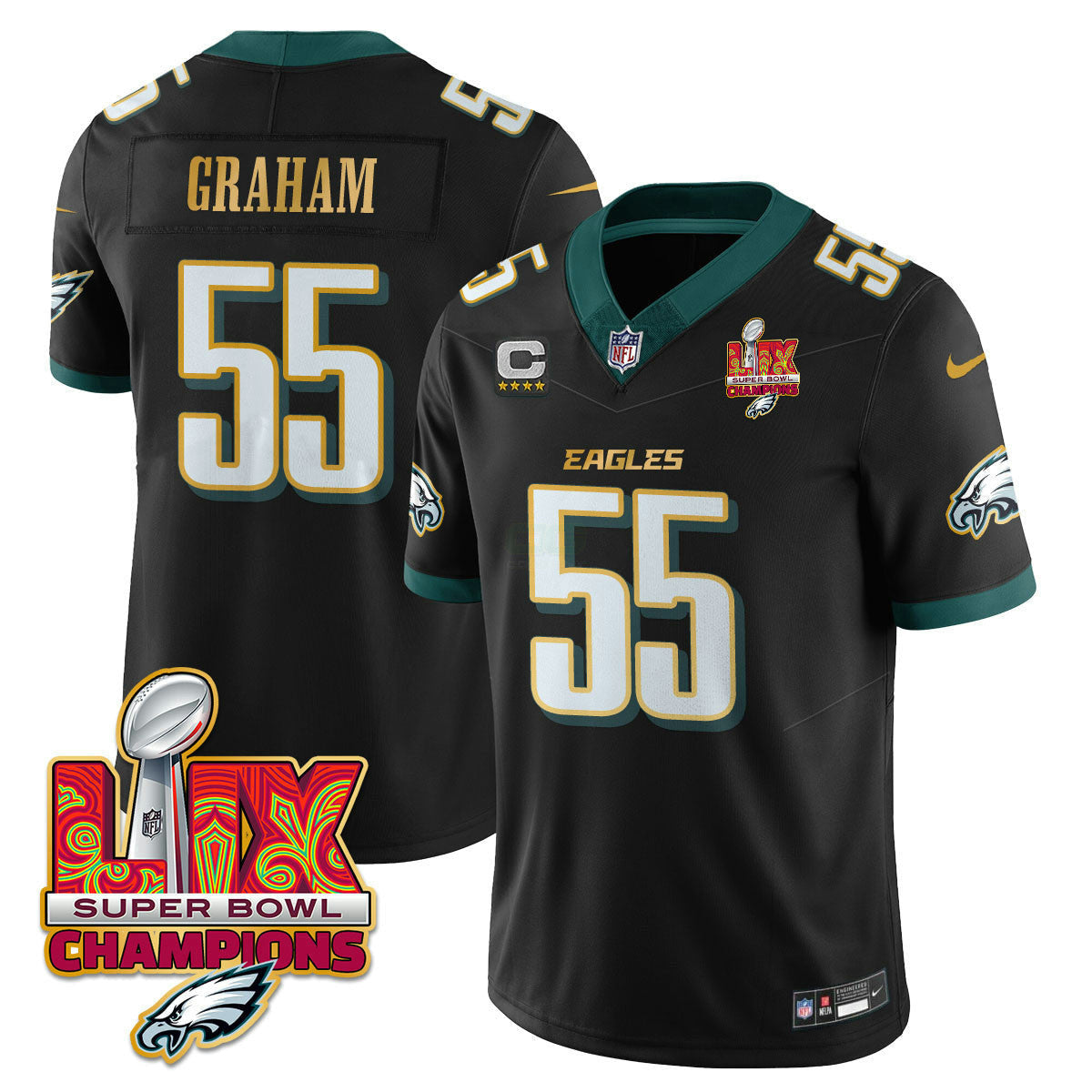 Camisa NFL Men’s Philadelphia Super Bowl LIX Champions Dourada Trim Vapor Limited Jersey