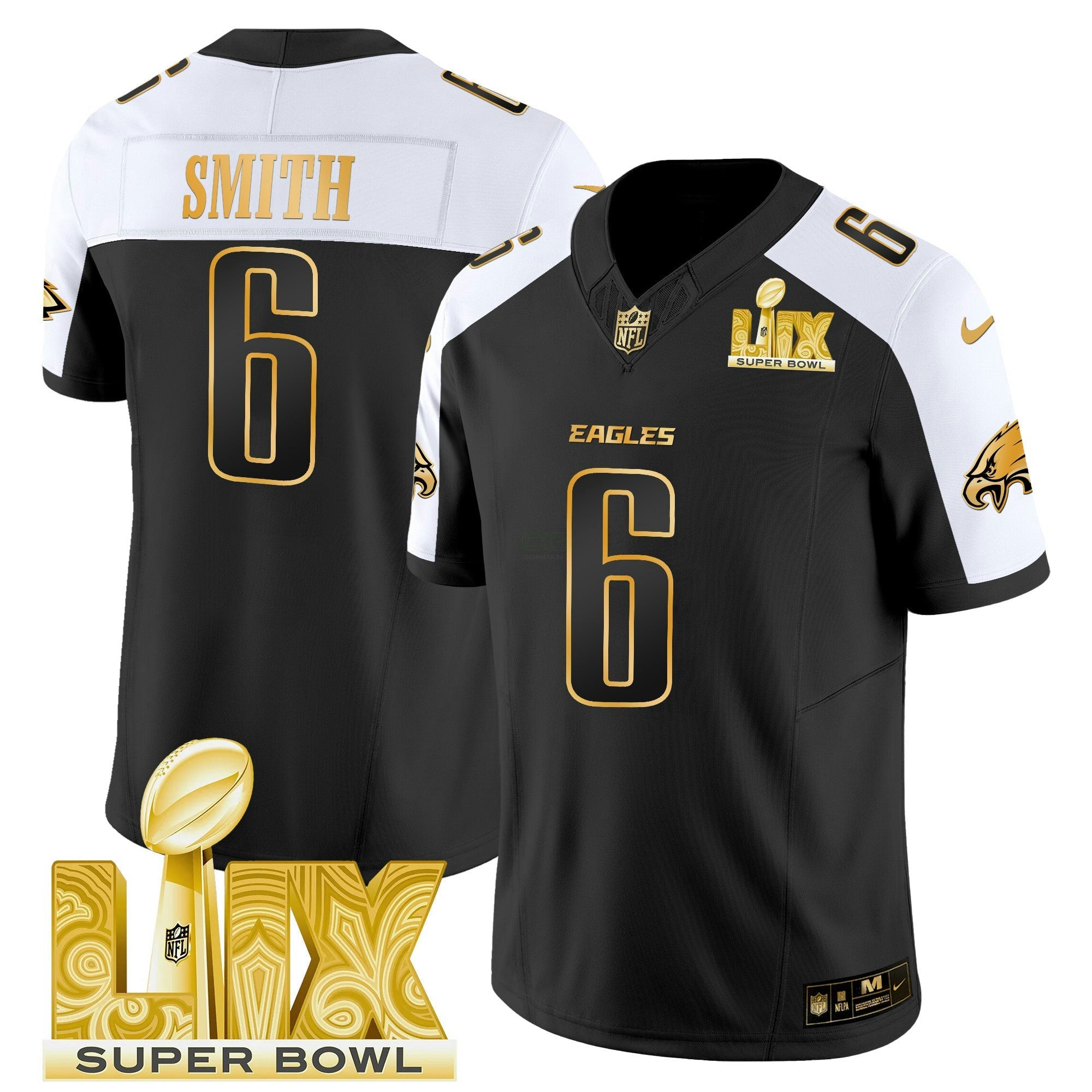 Camisa NFL Men’s Philadelphia Super Bowl LIX Patch Dourada Vapor Limited Jersey