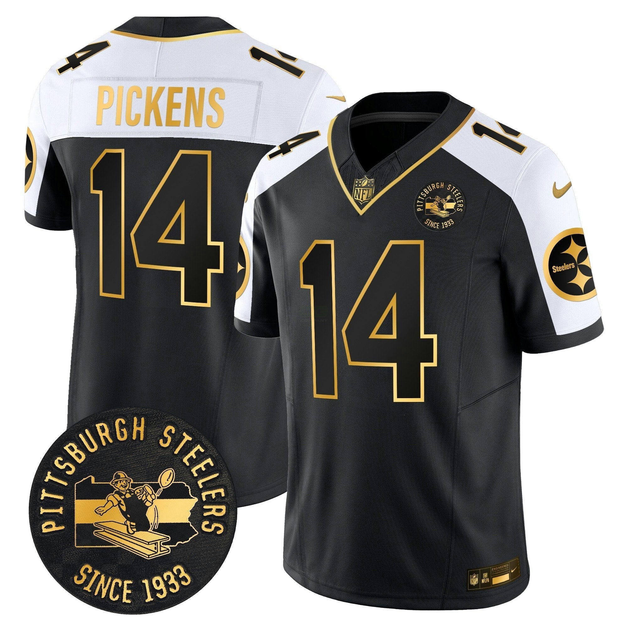 Camisa NFL Men’s Pittsburgh Throwback 1933 Patch Dourada Vapor Limited Jersey