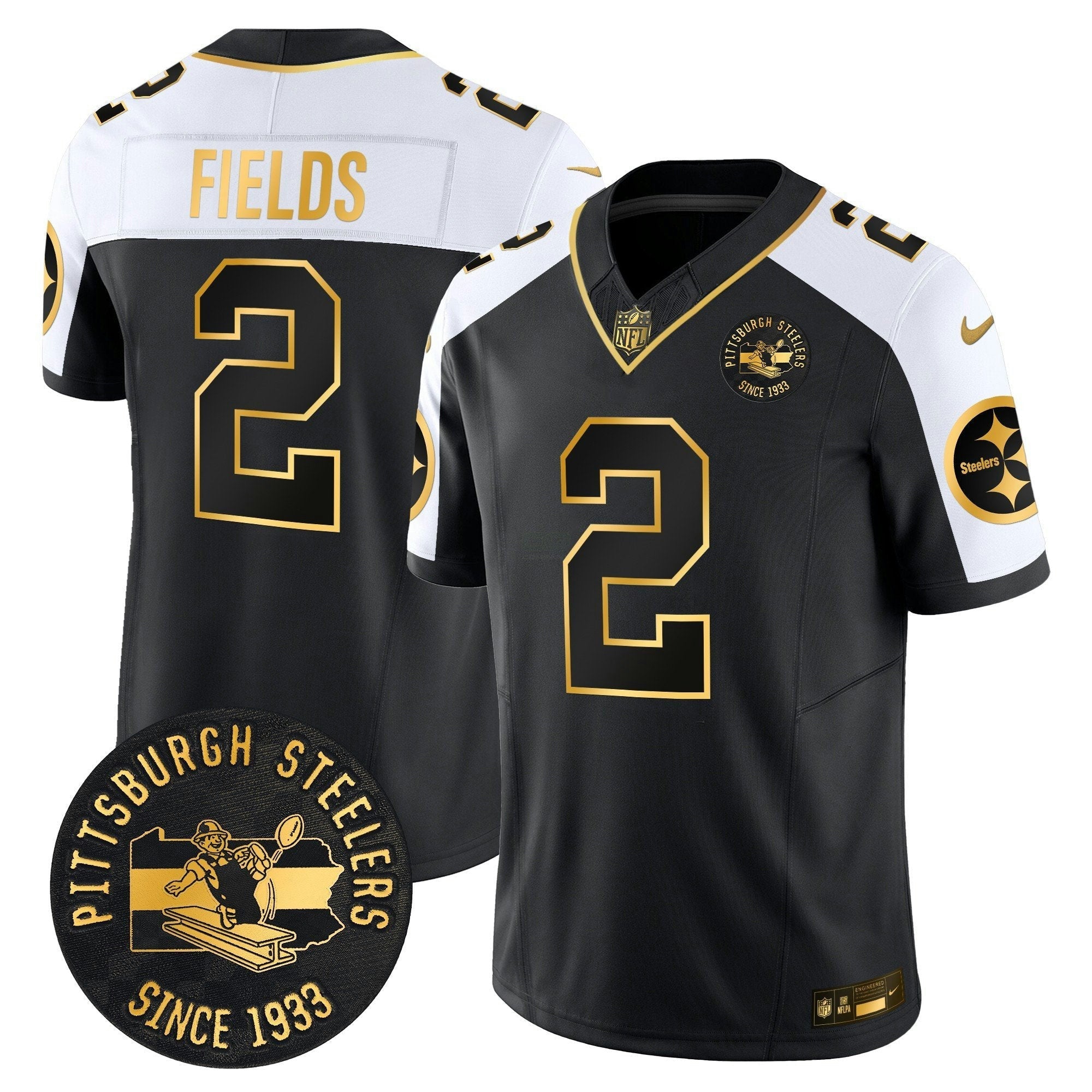 Camisa NFL Men’s Pittsburgh Throwback 1933 Patch Dourada Vapor Limited Jersey