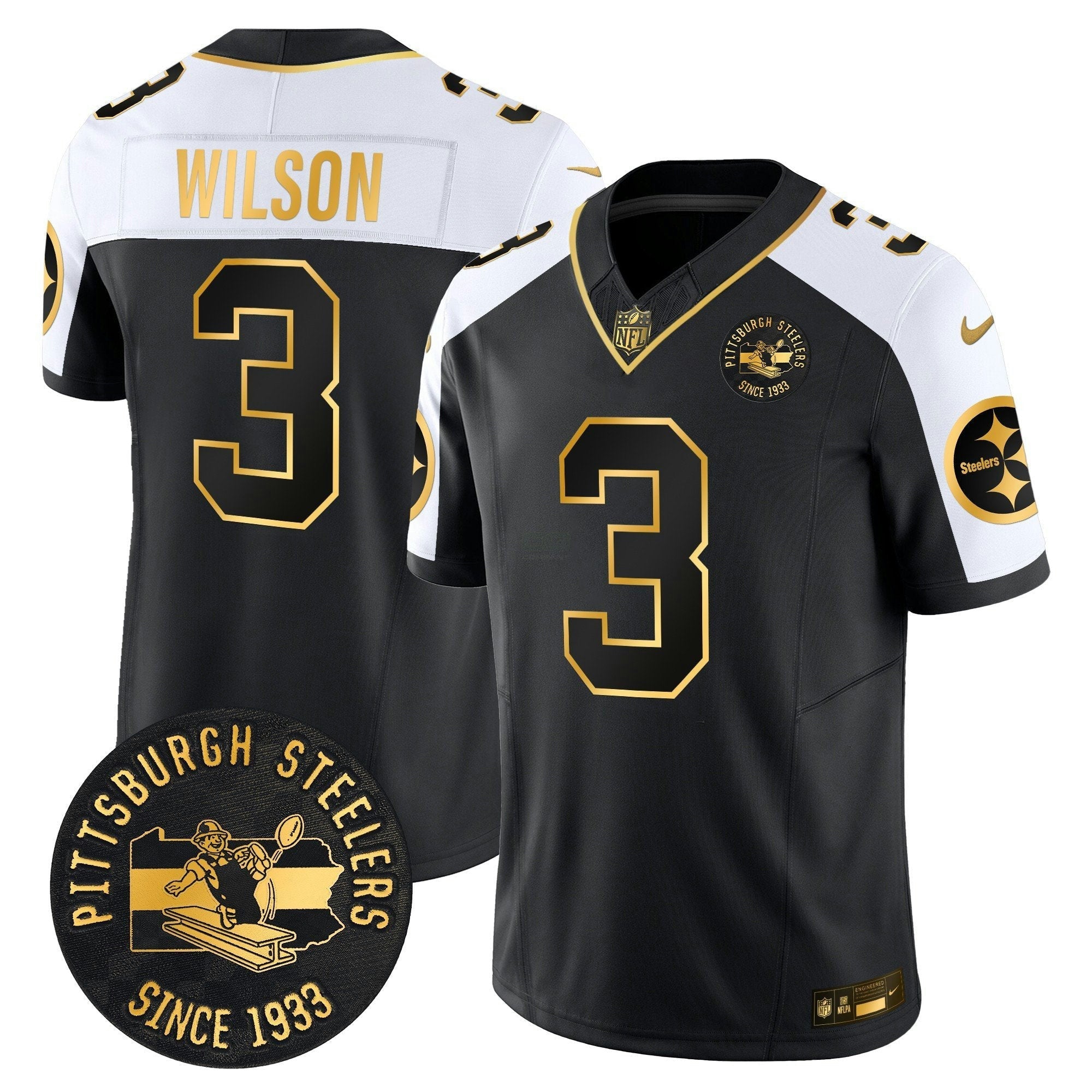 Camisa NFL Men’s Pittsburgh Throwback 1933 Patch Dourada Vapor Limited Jersey