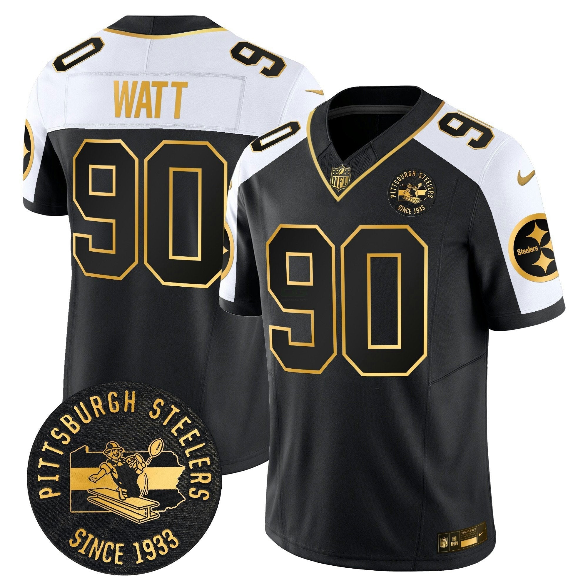 Camisa NFL Men’s Pittsburgh Throwback 1933 Patch Dourada Vapor Limited Jersey