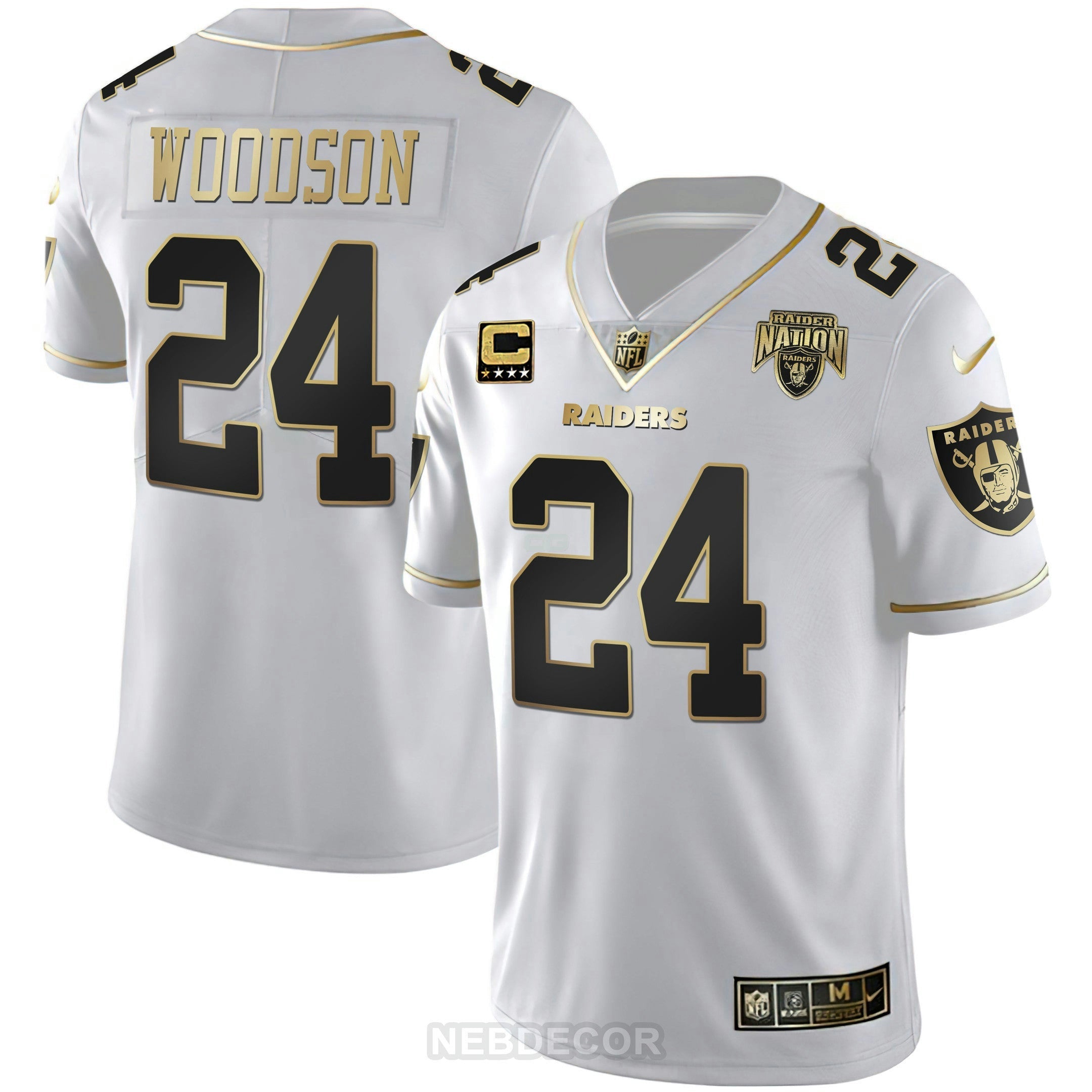 Camisa NFL Men’s Raider Nation Patch Branca Dourada and Preta Dourada Jersey