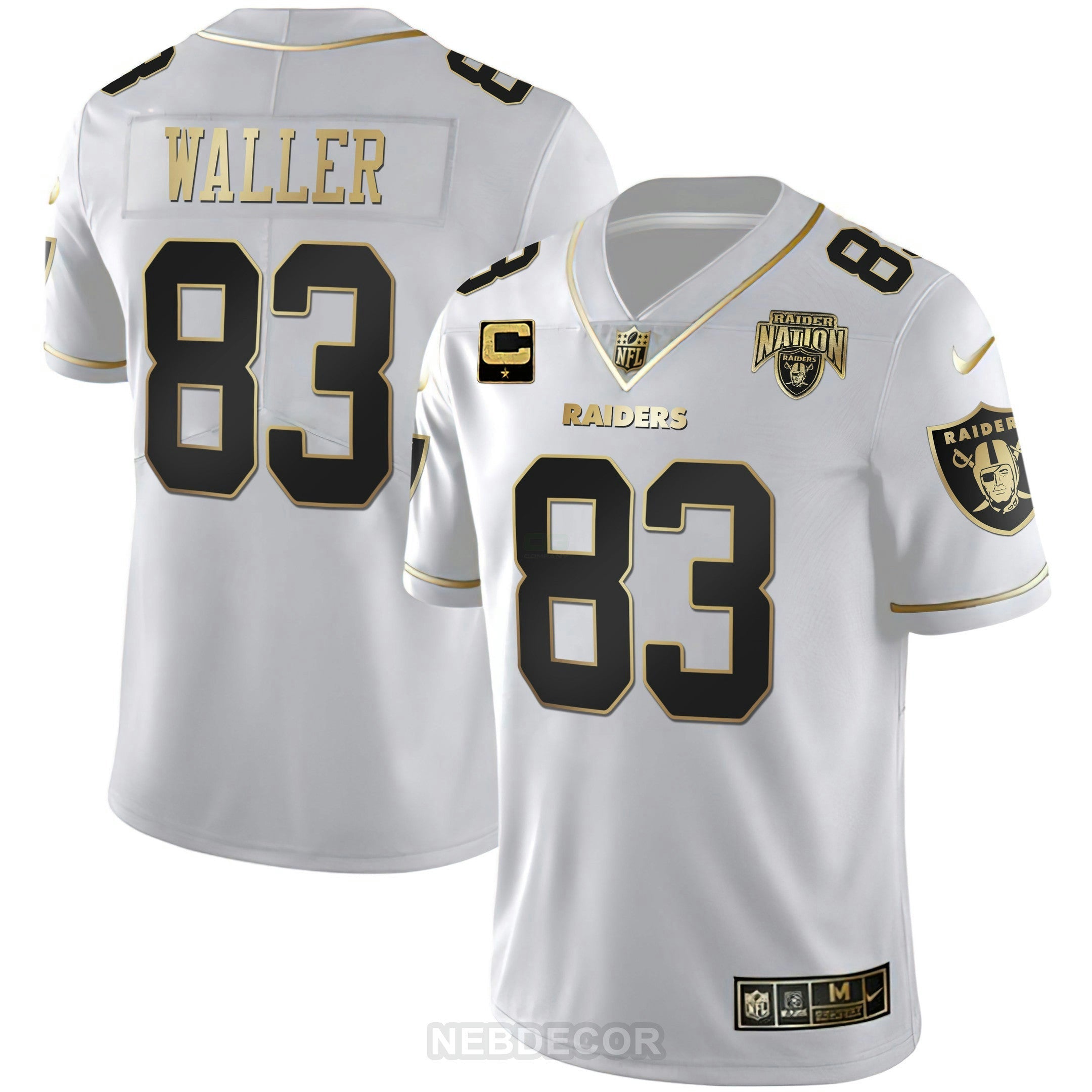 Camisa NFL Men’s Raider Nation Patch Branca Dourada and Preta Dourada Jersey