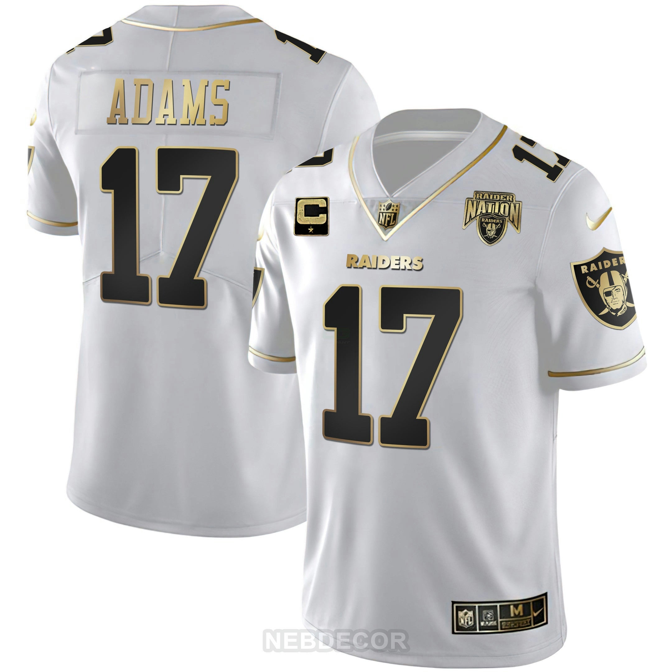 Camisa NFL Men’s Raider Nation Patch Branca Dourada and Preta Dourada Jersey