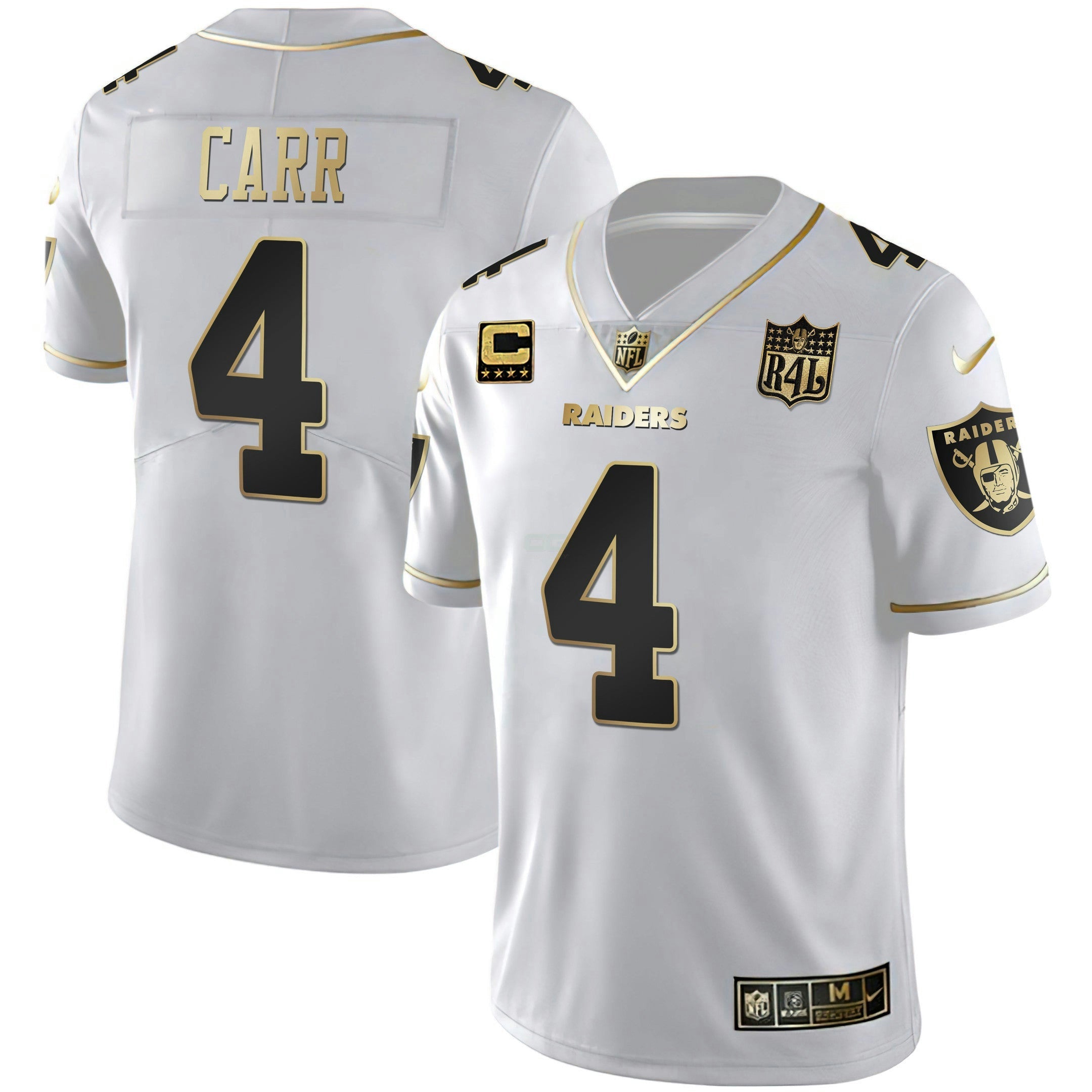 Camisa NFL Men’s Raider4Life Patch Branca Dourada and Preta Dourada