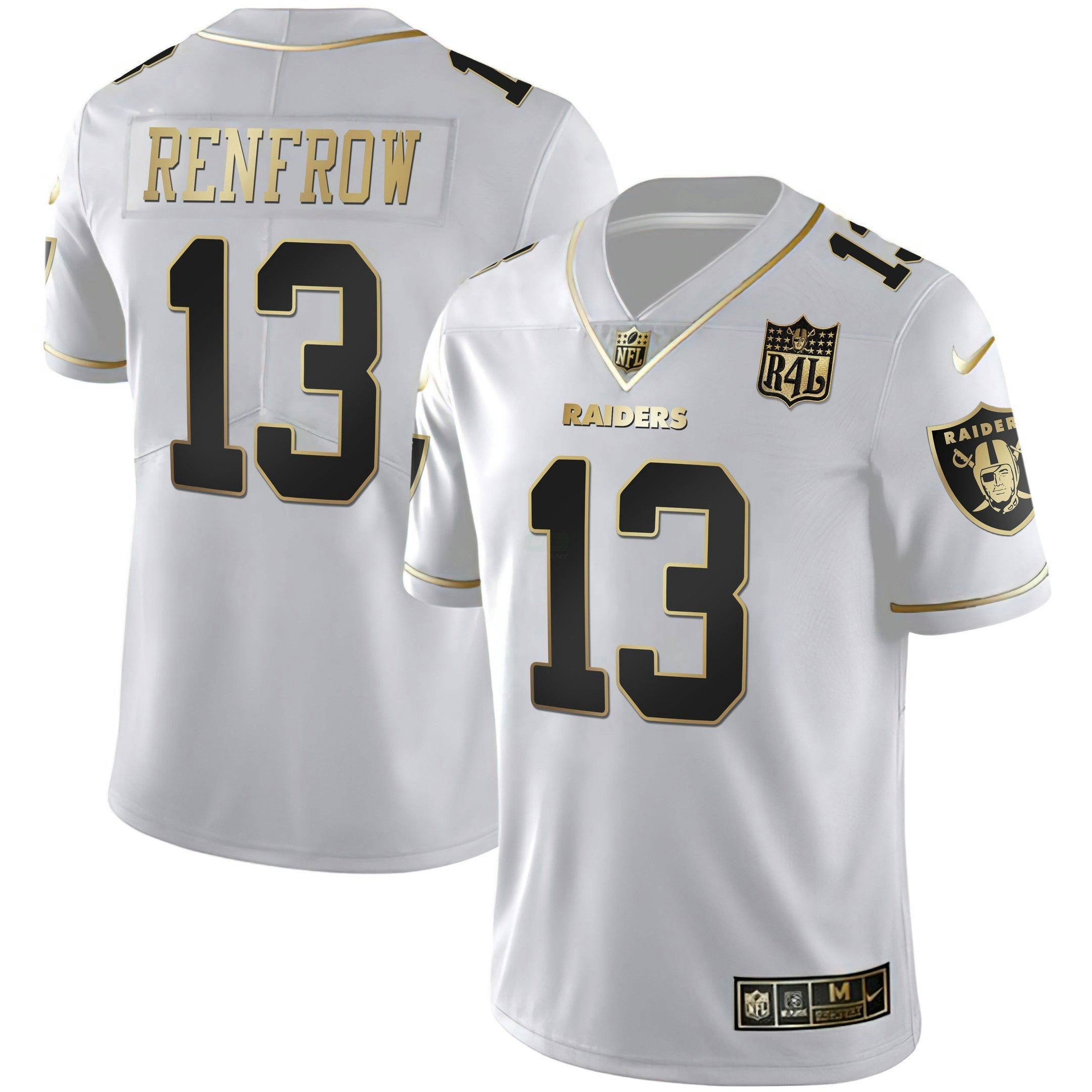 Camisa NFL Men’s Raider4Life Patch Branca Dourada and Preta Dourada
