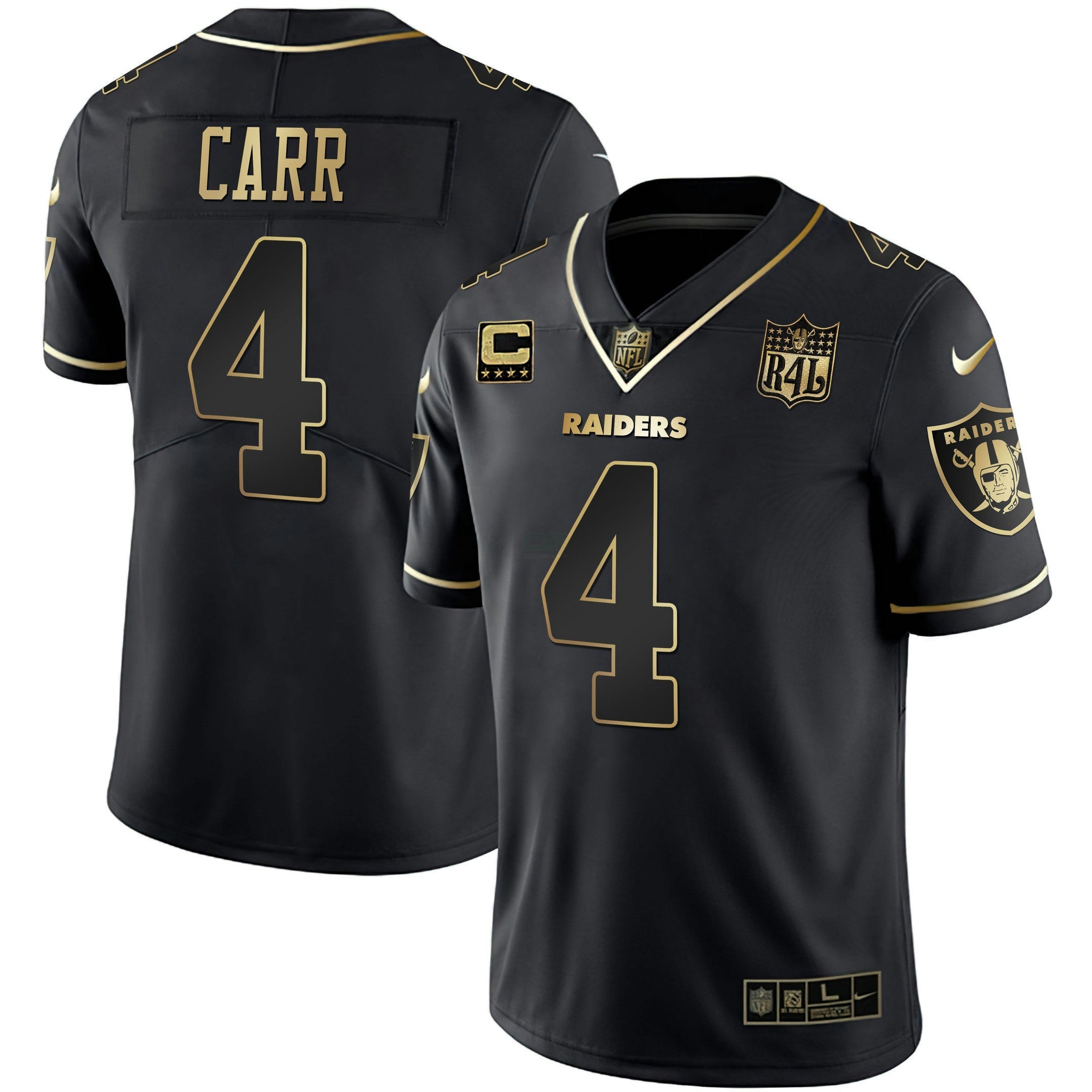 Camisa NFL Men’s Raider4Life Patch Branca Dourada and Preta Dourada