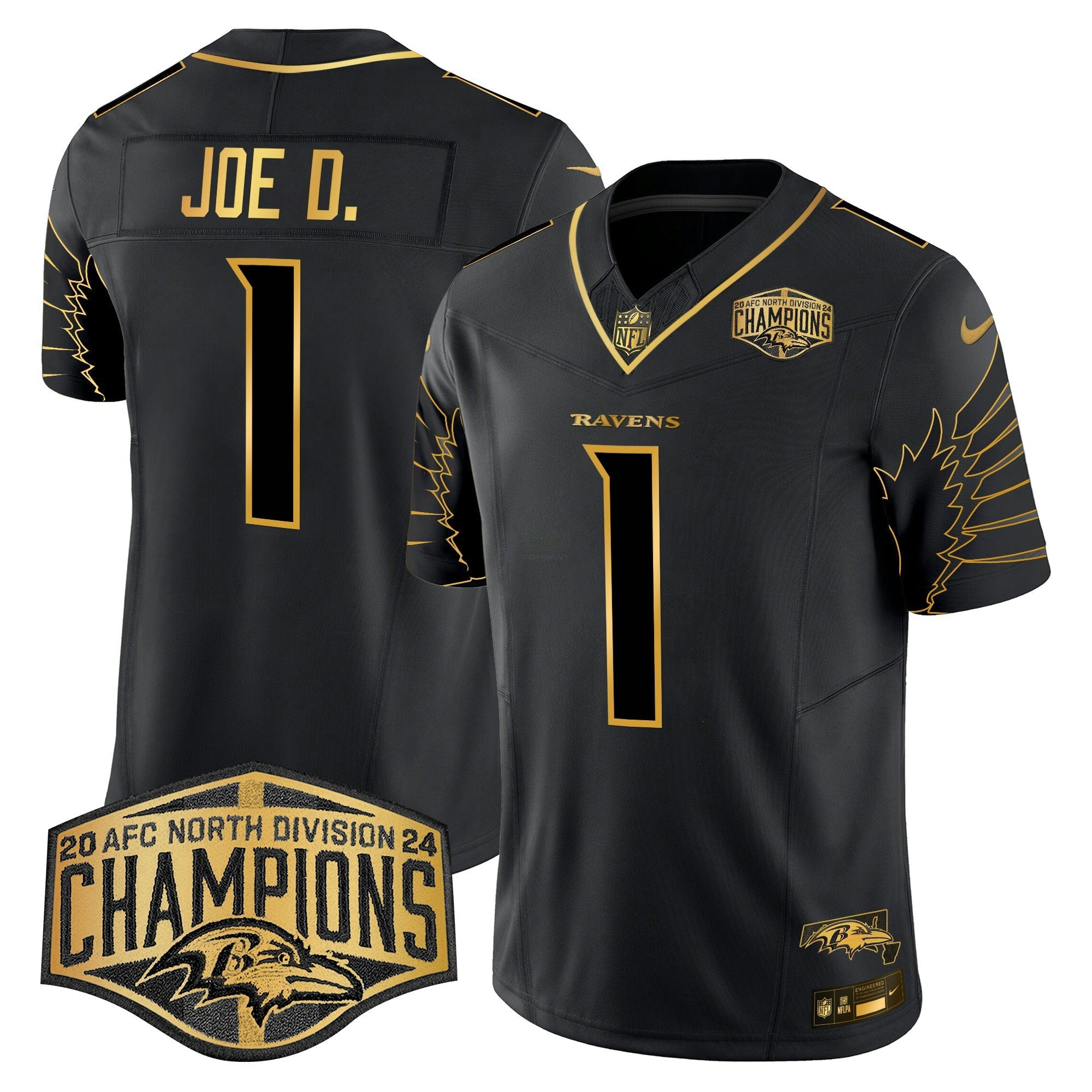 Camisa NFL Men’s Ravens Maryland 2024 AFC North Division Champions Patch Dourada Vapor Limited Jersey