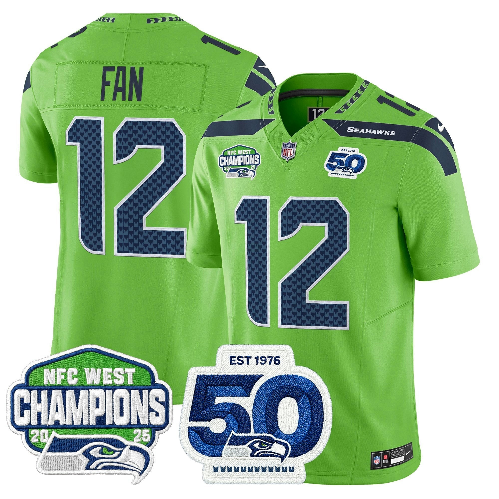 Camisa NFL Men’s Seattle 2025 NFC West Division Champions & 50th Anniversary Patch Vapor Limited Jersey