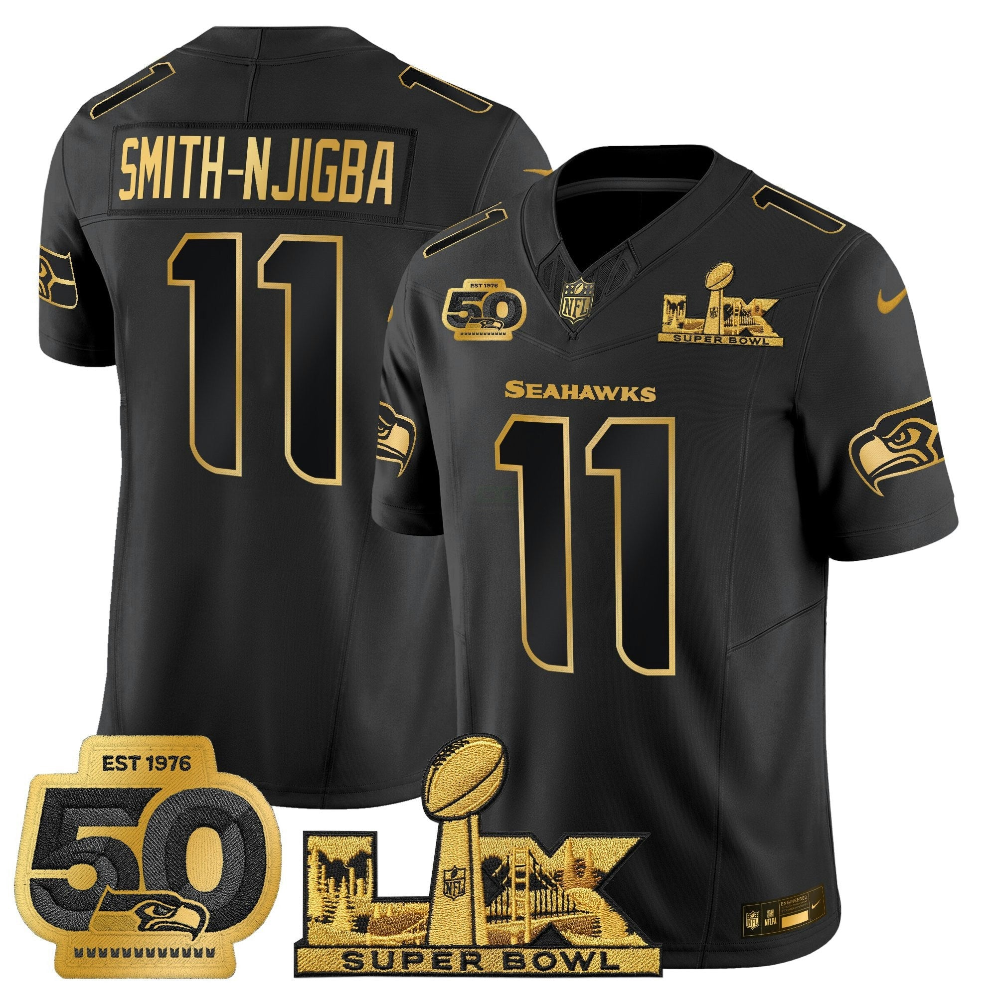 Camisa NFL Men’s Seattle “Super Bowl LX & 50th Patch” Dourada Vapor Limited Jersey