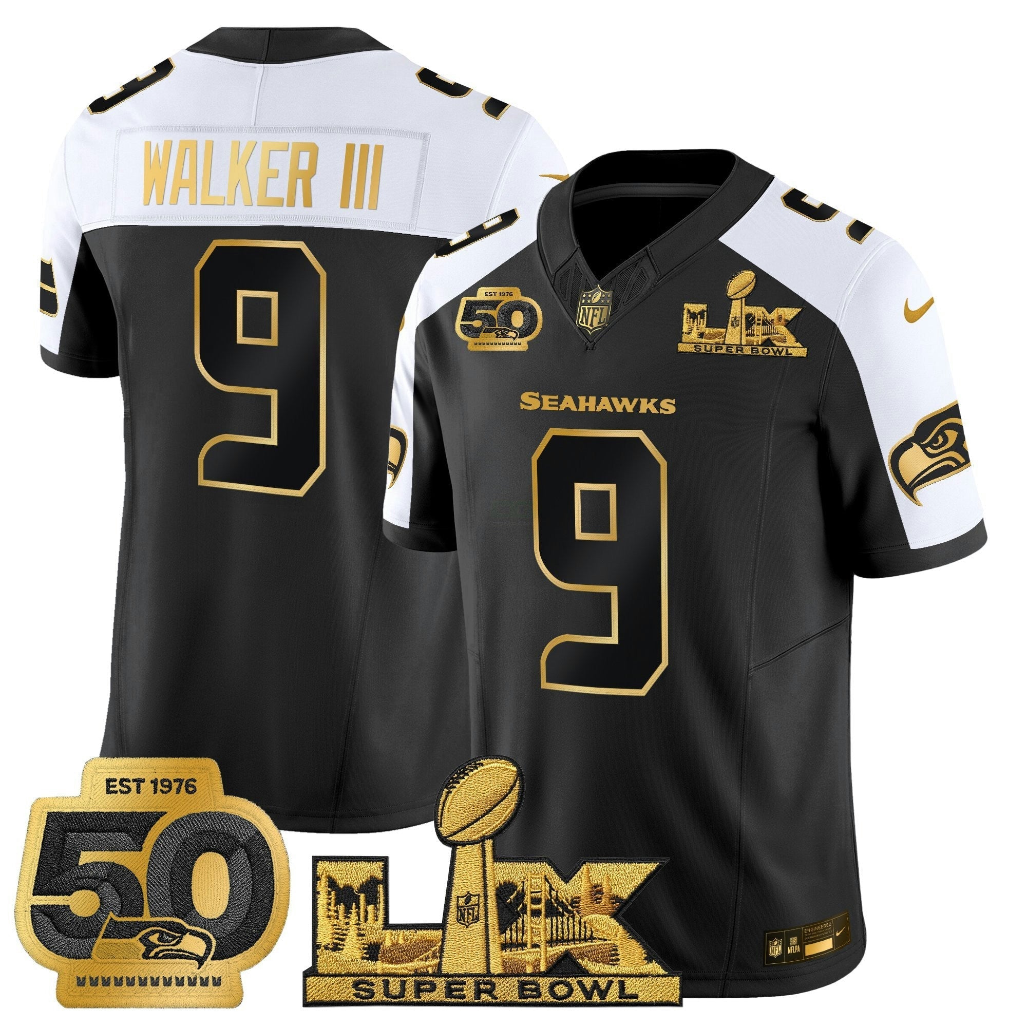 Camisa NFL Men’s Seattle “Super Bowl LX & 50th Patch” Dourada Vapor Limited Jersey