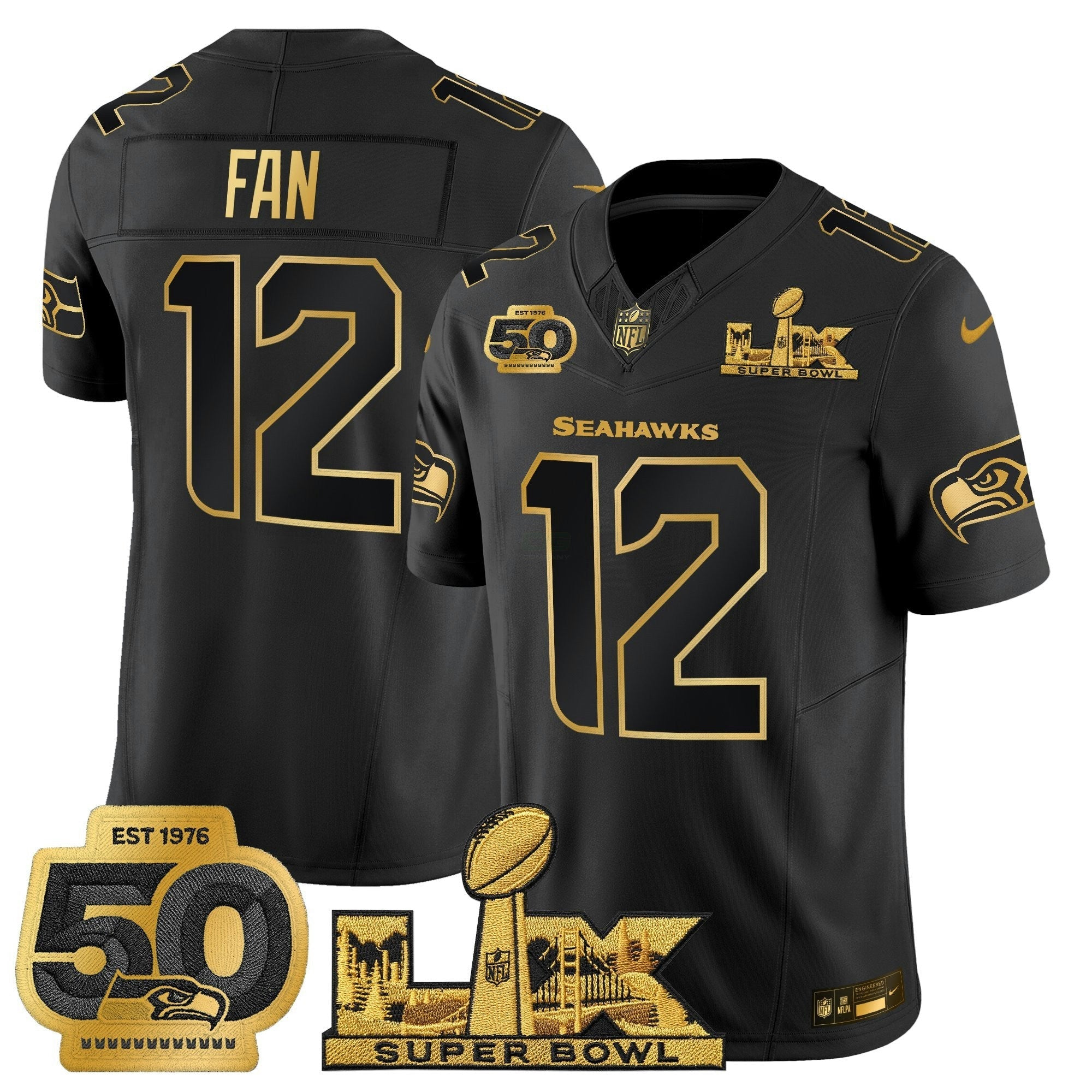 Camisa NFL Men’s Seattle “Super Bowl LX & 50th Patch” Dourada Vapor Limited Jersey