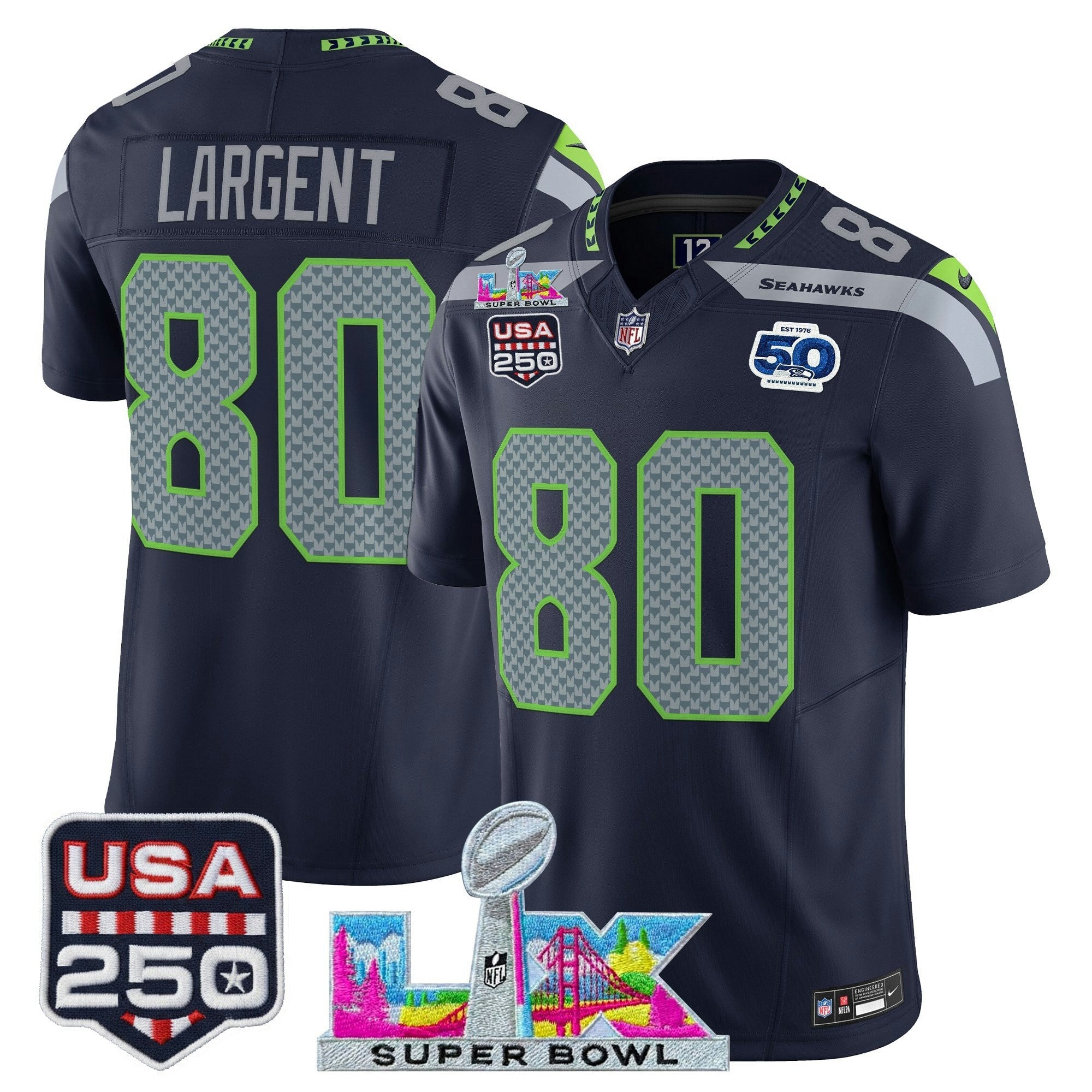 Camisa NFL Men’s Seattle “Super Bowl LX & United States 250th Anniversary Patch” Vapor Limited Jersey