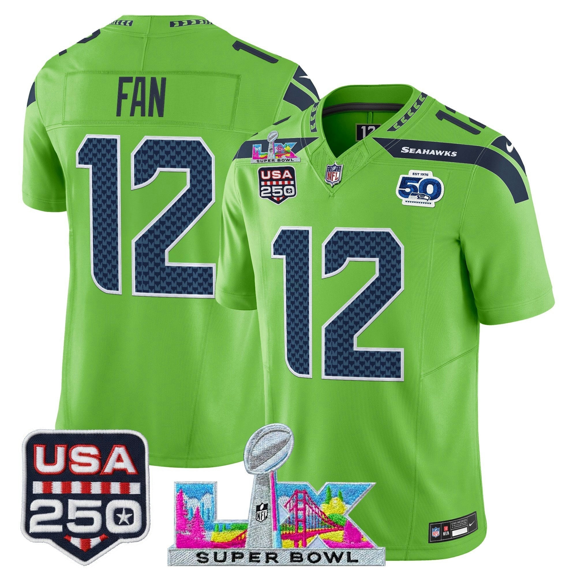 Camisa NFL Men’s Seattle “Super Bowl LX & United States 250th Anniversary Patch” Vapor Limited Jersey