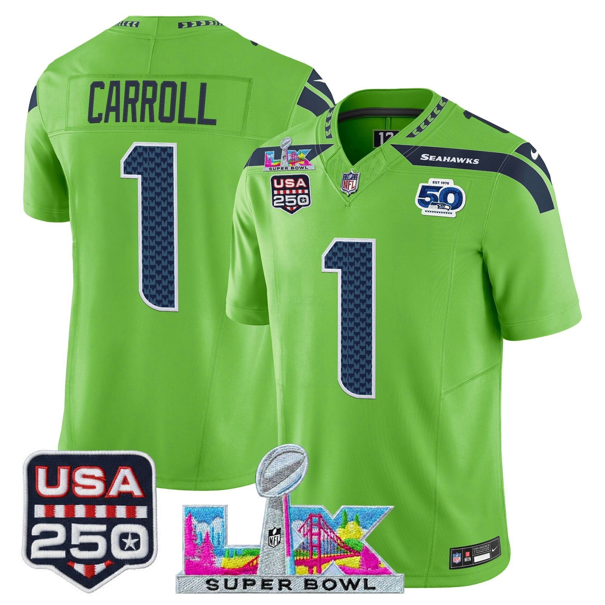 Camisa NFL Men’s Seattle “Super Bowl LX & United States 250th Anniversary Patch” Vapor Limited Jersey