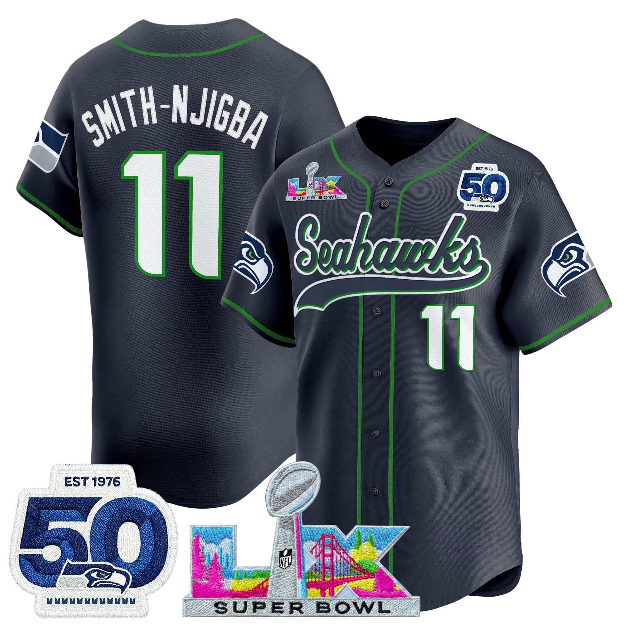 Camisa NFL Men’s Seattle “Super Bowl LX & United States 250th Anniversary Patch” Vapor Jersey