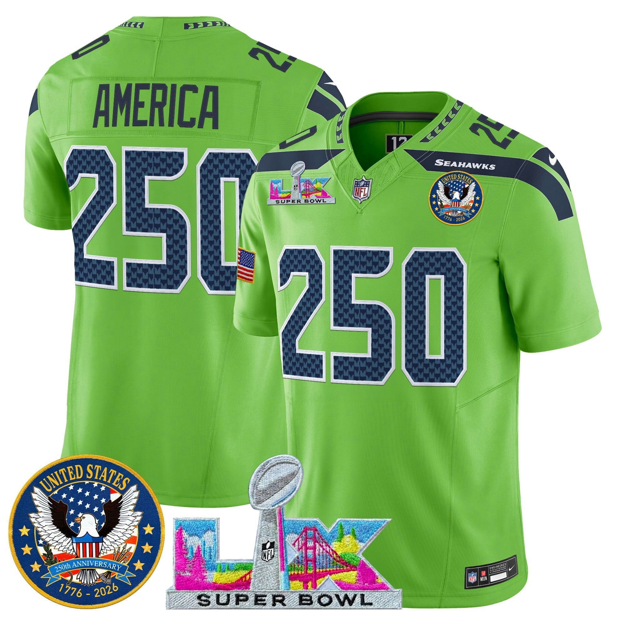 Camisa NFL Men’s Seattle “Super Bowl LX & United States 250th Patch” Vapor Limited Jersey