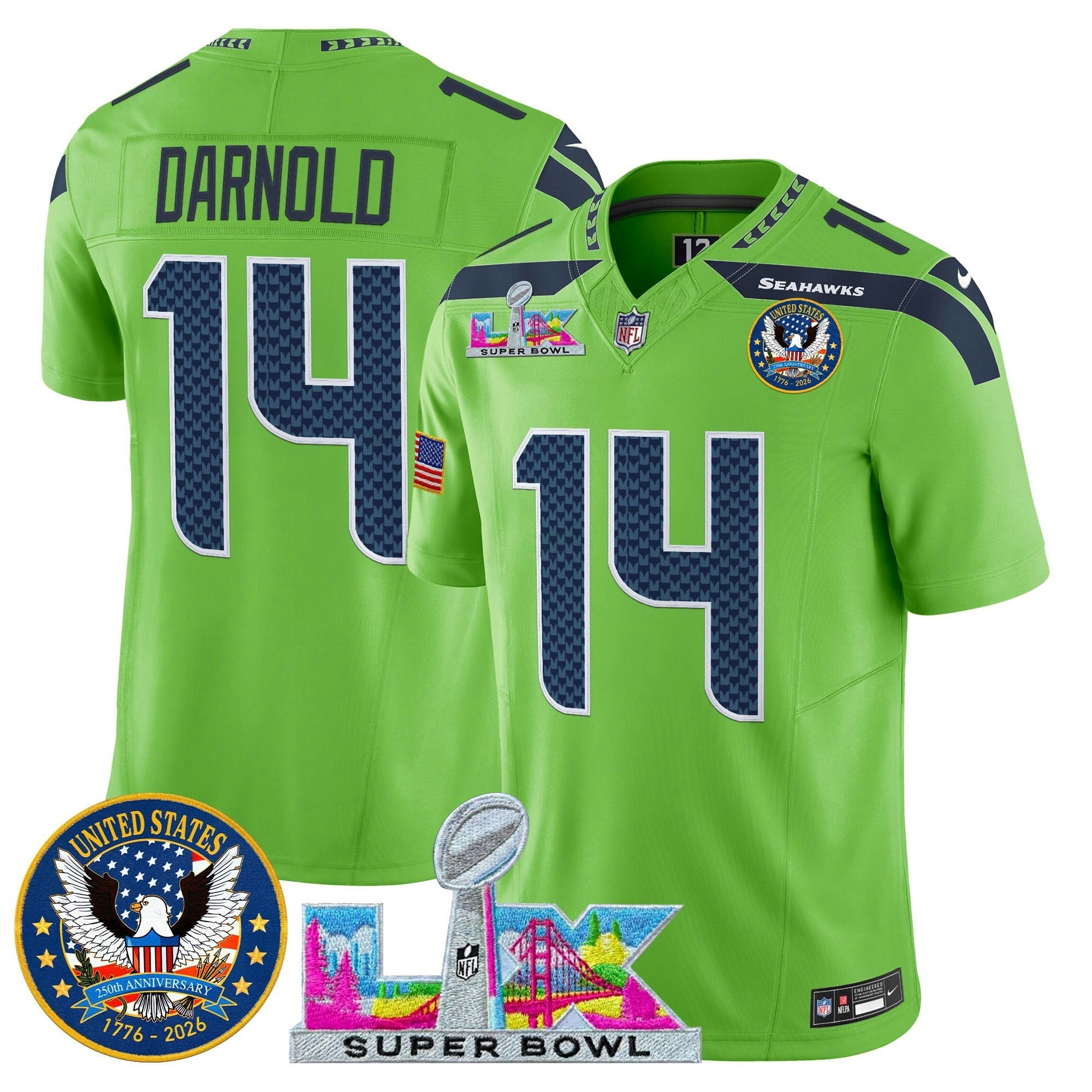 Camisa NFL Men’s Seattle “Super Bowl LX & United States 250th Patch” Vapor Limited Jersey