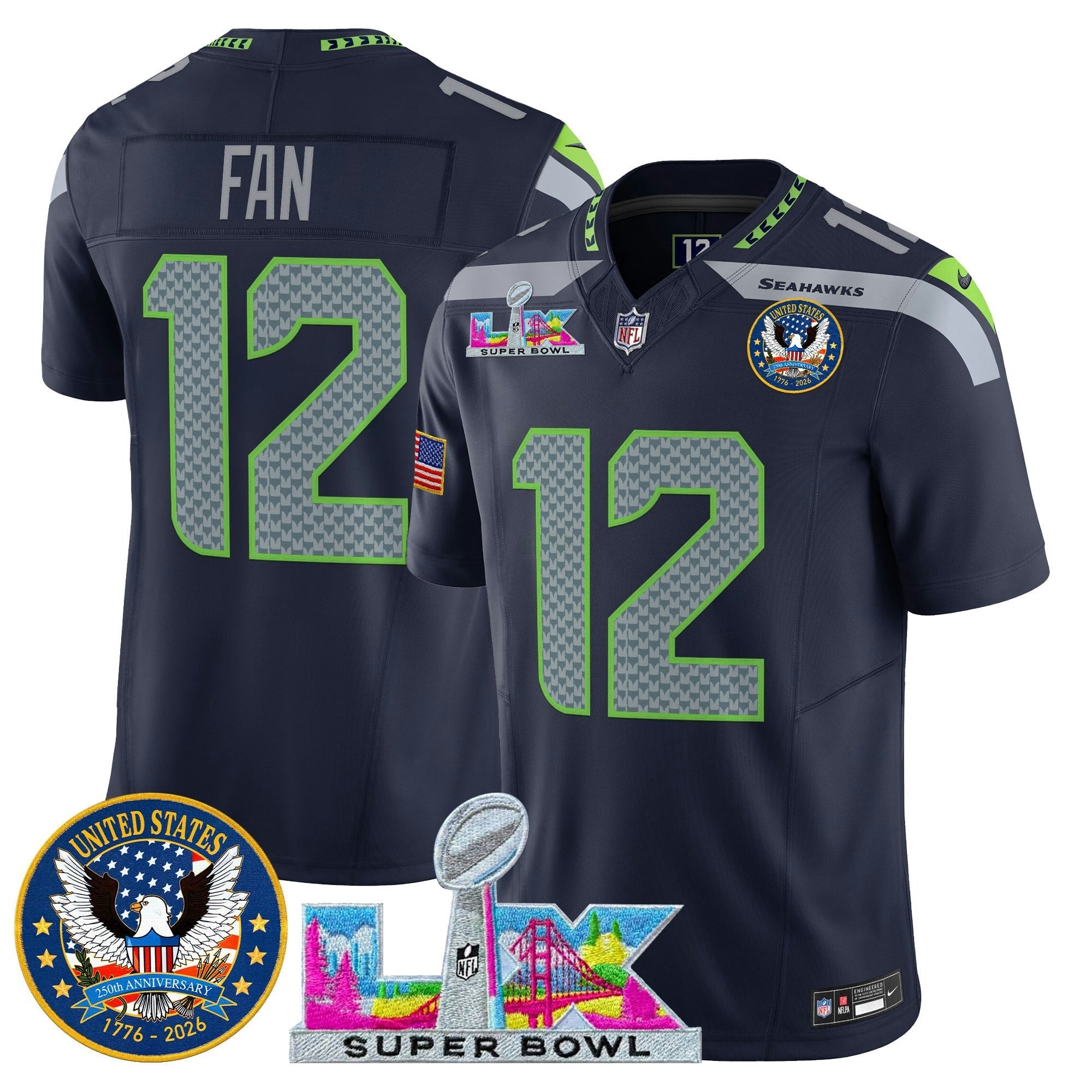 Camisa NFL Men’s Seattle “Super Bowl LX & United States 250th Patch” Vapor Limited Jersey