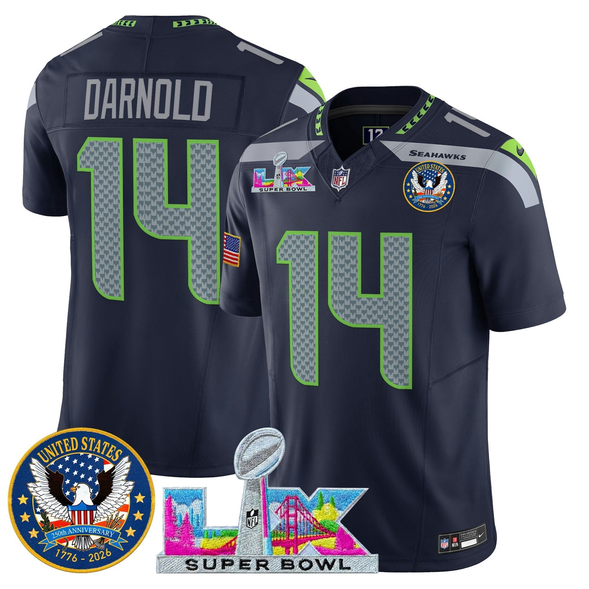 Camisa NFL Men’s Seattle “Super Bowl LX & United States 250th Patch” Vapor Limited Jersey