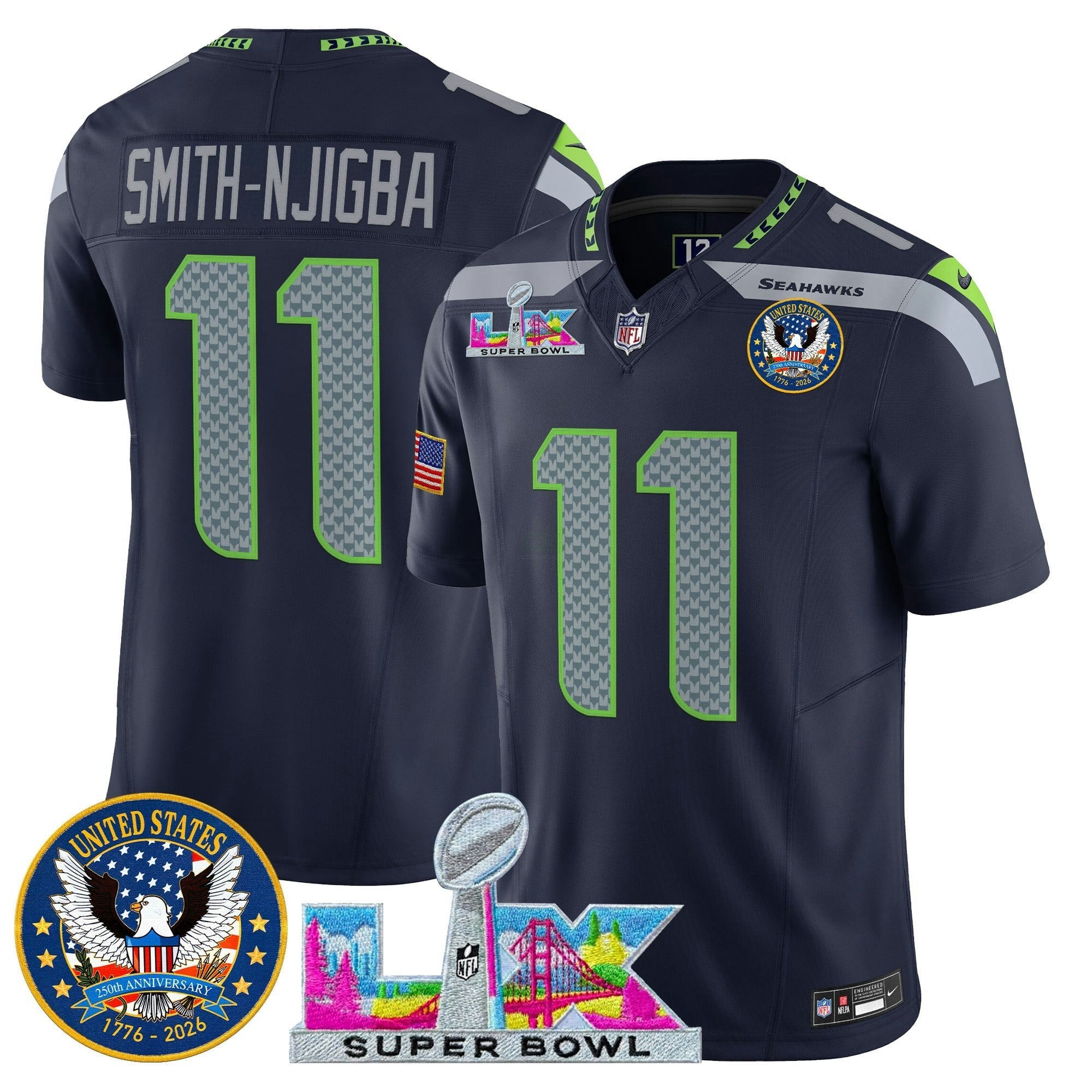 Camisa NFL Men’s Seattle “Super Bowl LX & United States 250th Patch” Vapor Limited Jersey
