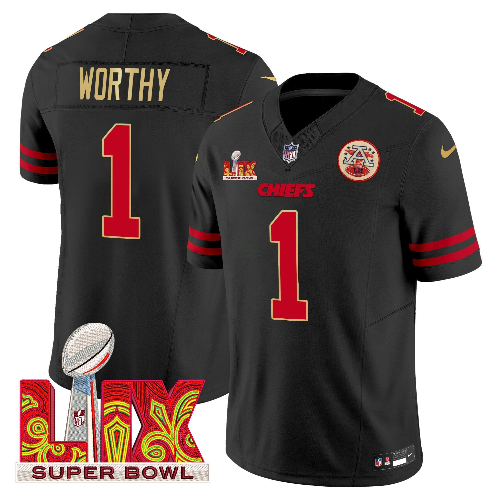 Camisa NFL Men’s Super Bowl LIX Patch Dourada Trim Vapor Limited Jersey