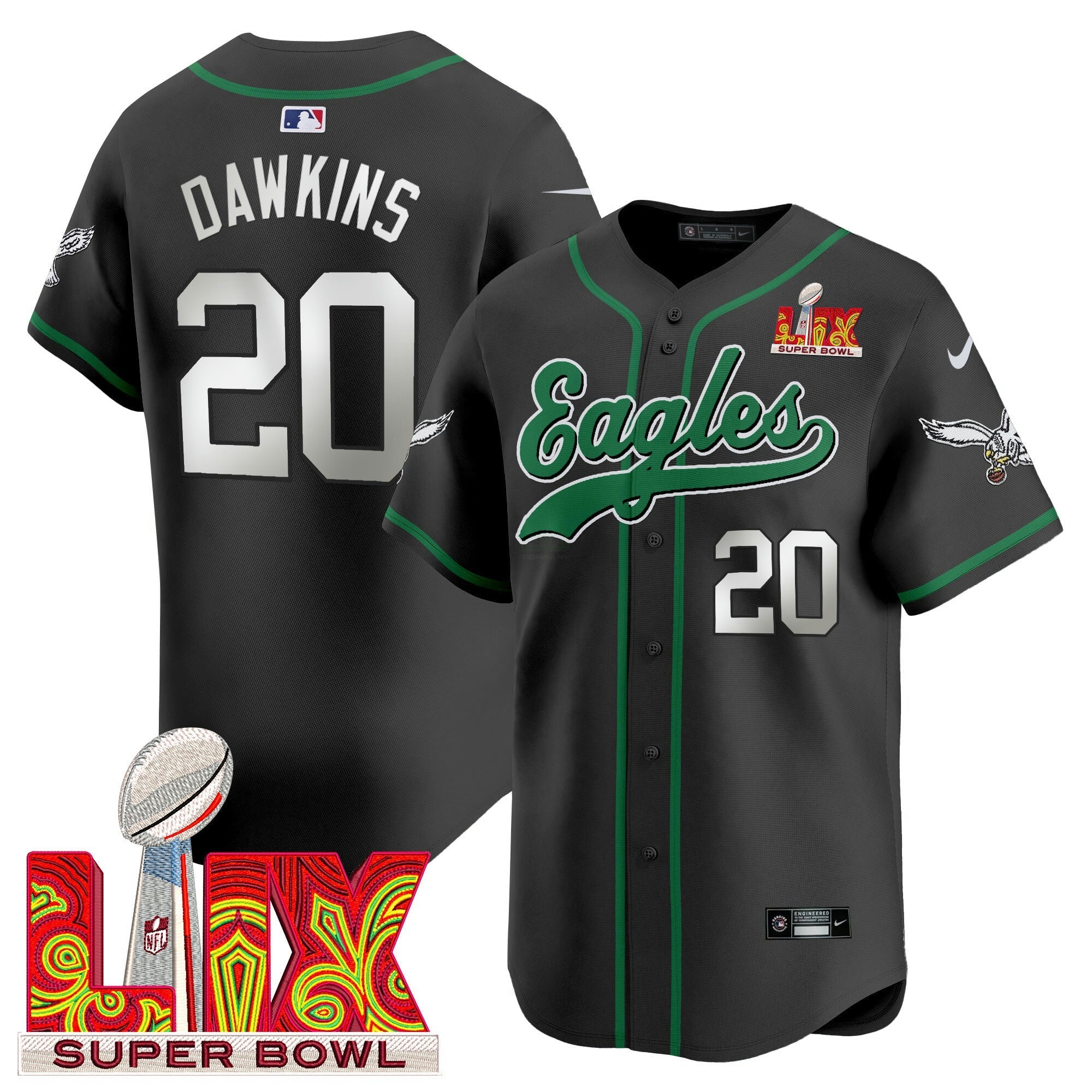Camisa NFL Men’s Super Bowl LIX Patch Kelly Green Vapor Jersey V2