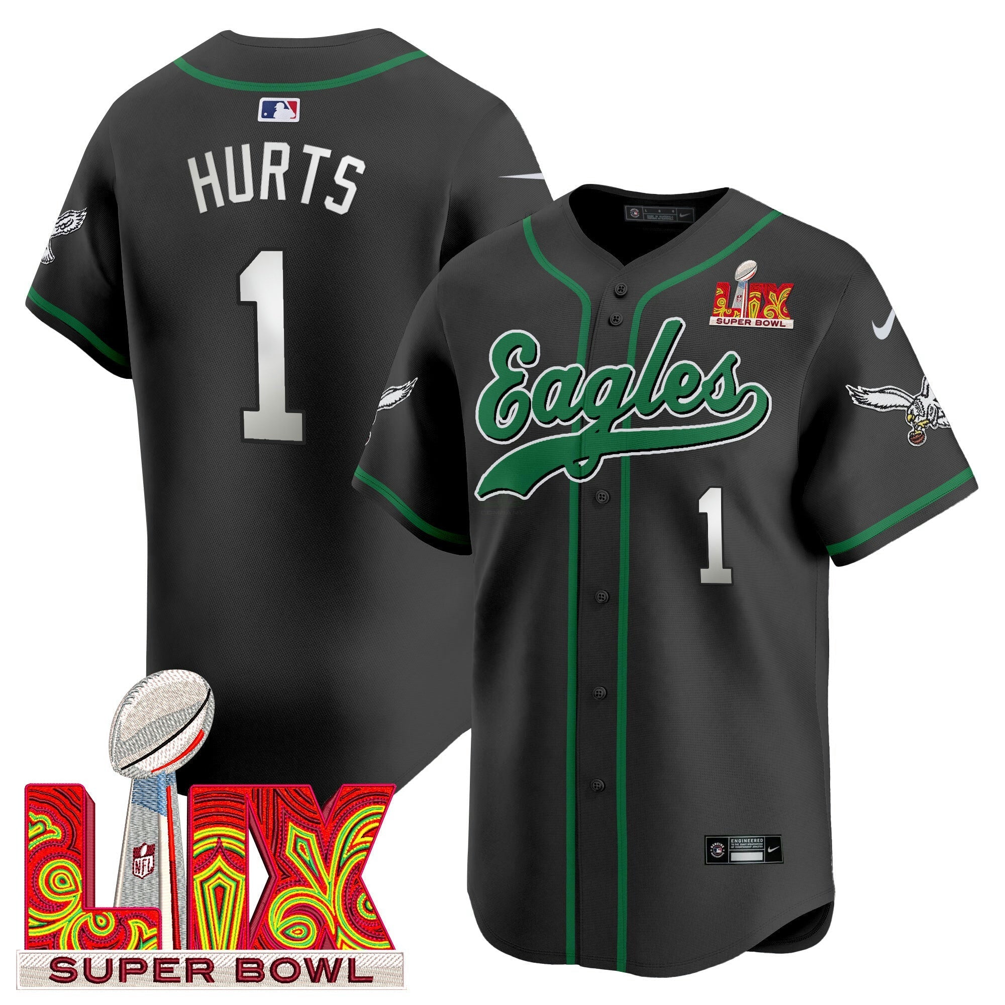 Camisa NFL Men’s Super Bowl LIX Patch Kelly Green Vapor Jersey V2