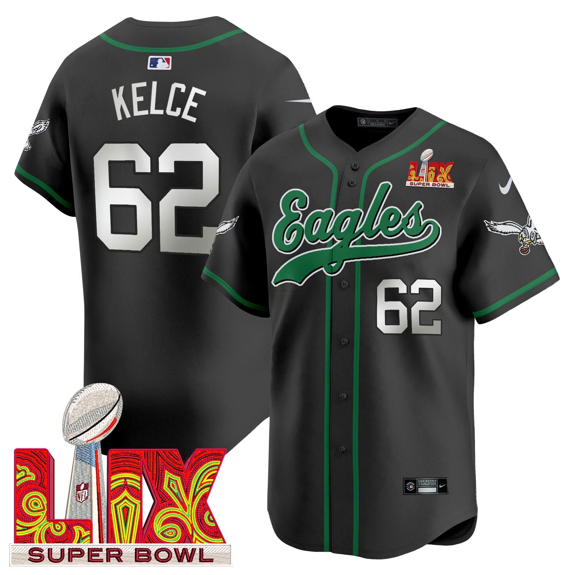 Camisa NFL Men’s Super Bowl LIX Patch Kelly Green Vapor Jersey V2