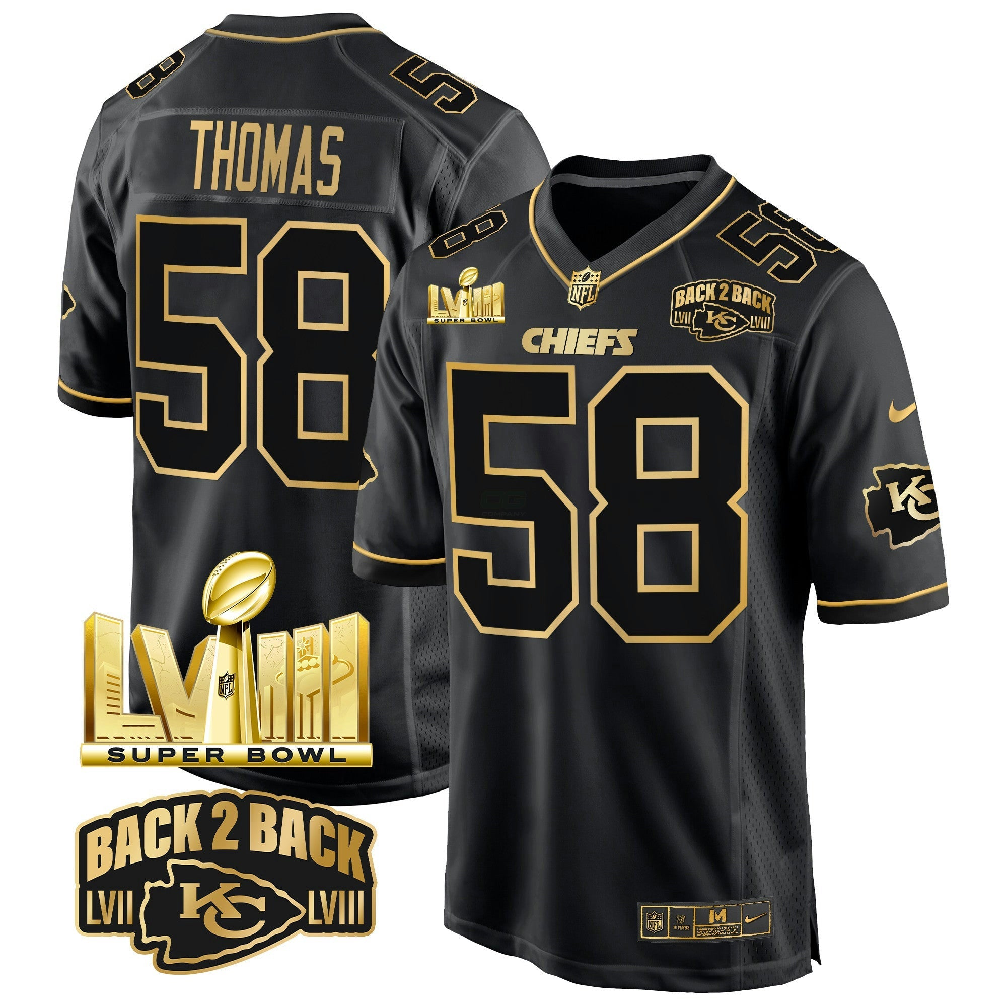 Camisa NFL Men’s Super Bowl LVIII & Back 2 Back Gold Game Jersey