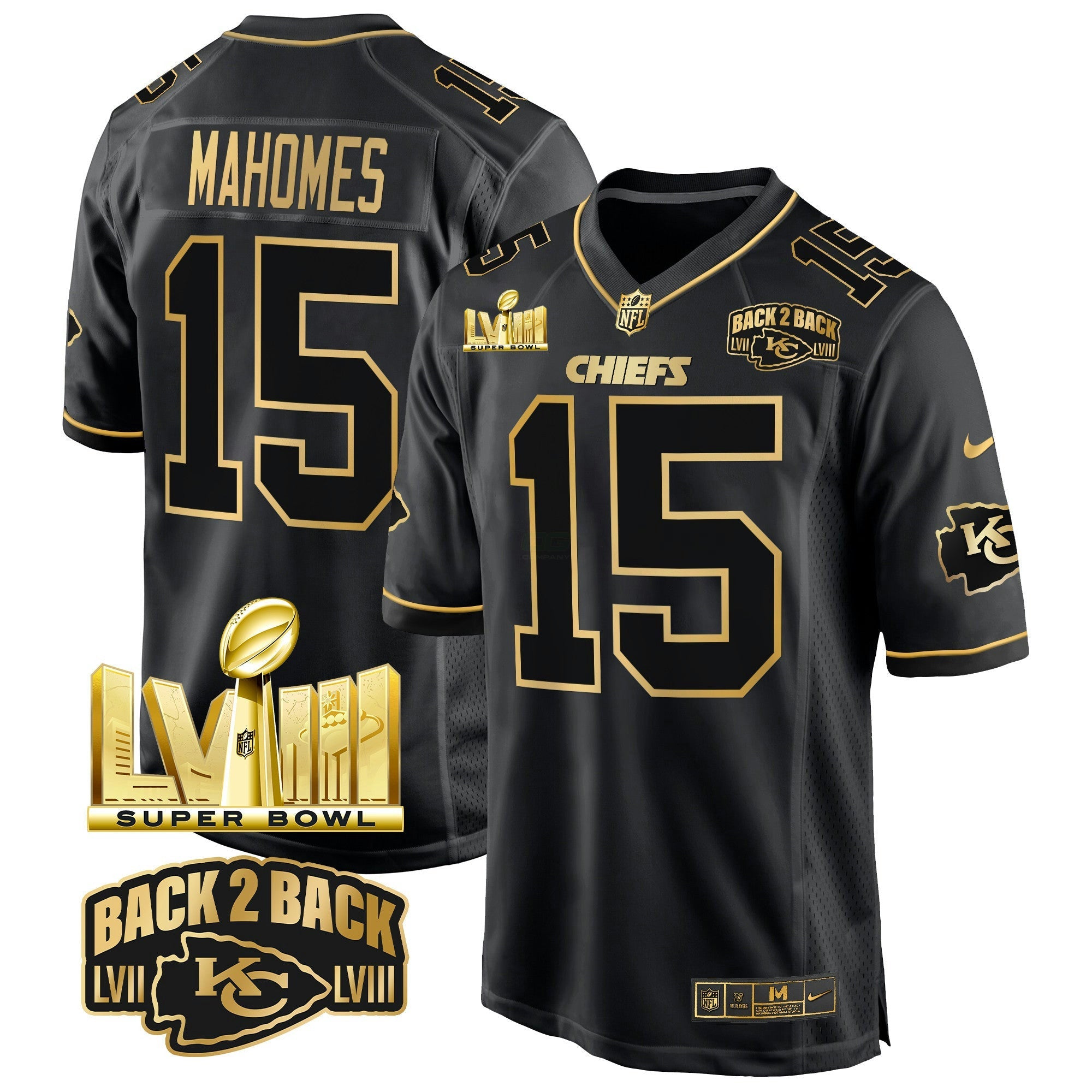 Camisa NFL Men’s Super Bowl LVIII & Back 2 Back Gold Game Jersey