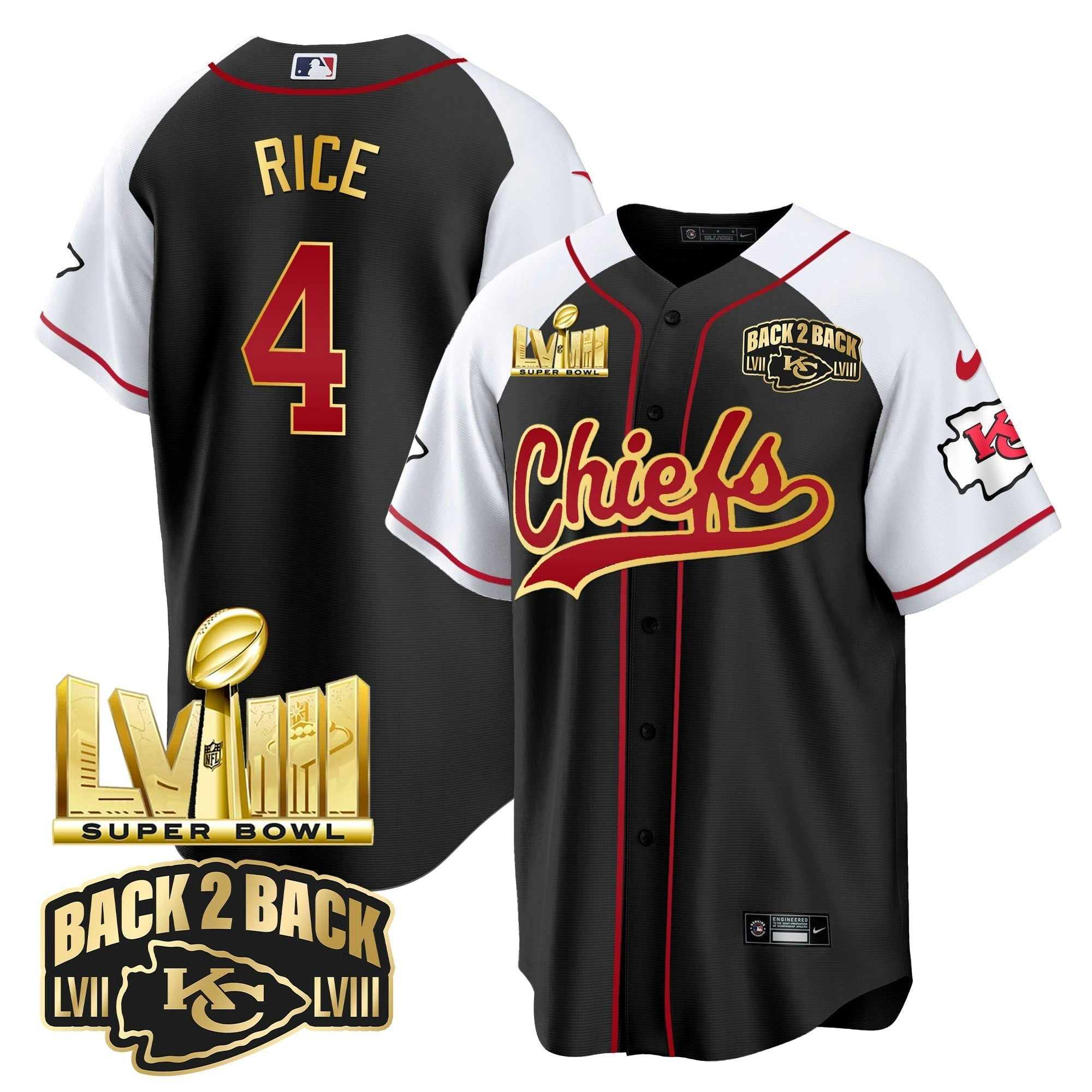 Camisa NFL Men’s Super Bowl LVIII & Back 2 Back Gold Patch Jersey