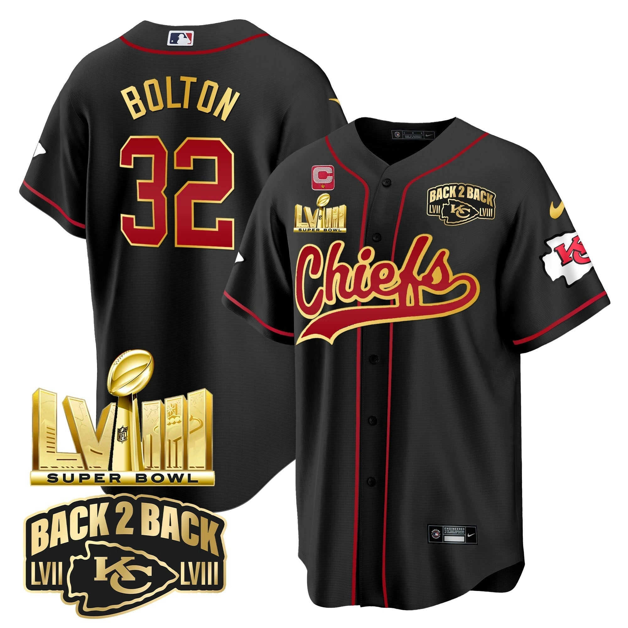 Camisa NFL Men’s Super Bowl LVIII & Back 2 Back Gold Patch Jersey
