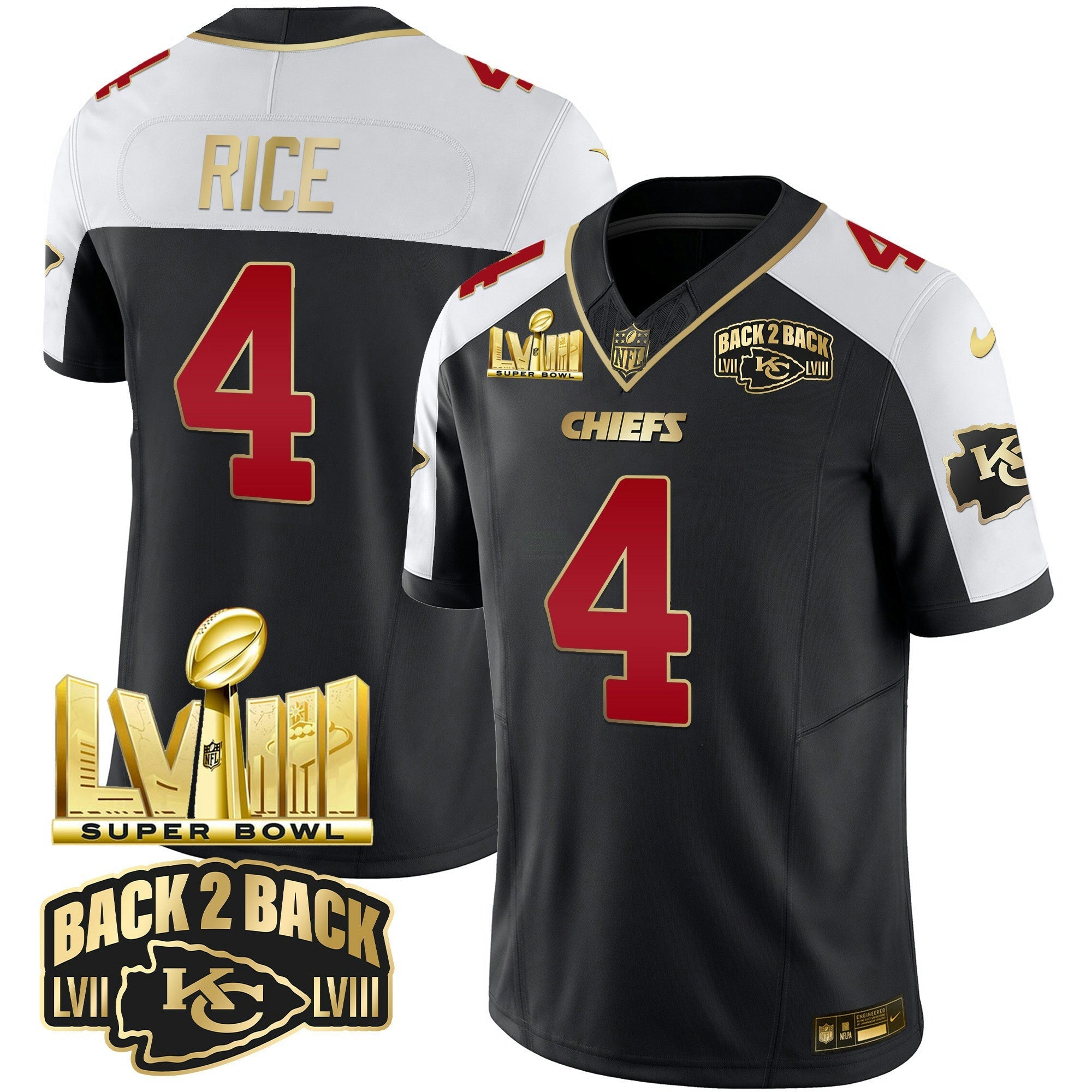 Camisa NFL Men’s Super Bowl LVIII & Back 2 Back Gold Patch Vapor Jersey