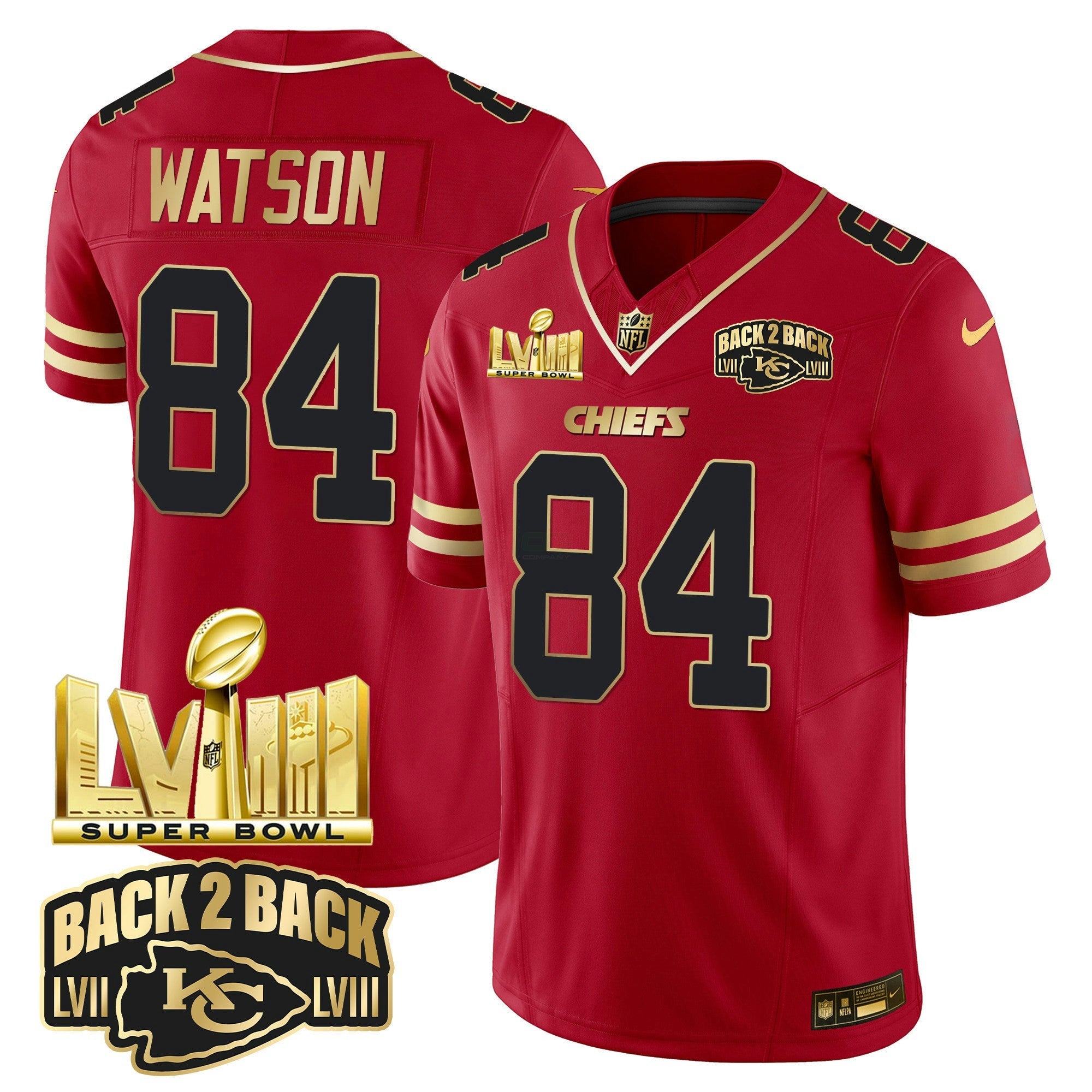 Camisa NFL Men’s Super Bowl LVIII & Back 2 Back Gold Patch Vapor Jersey