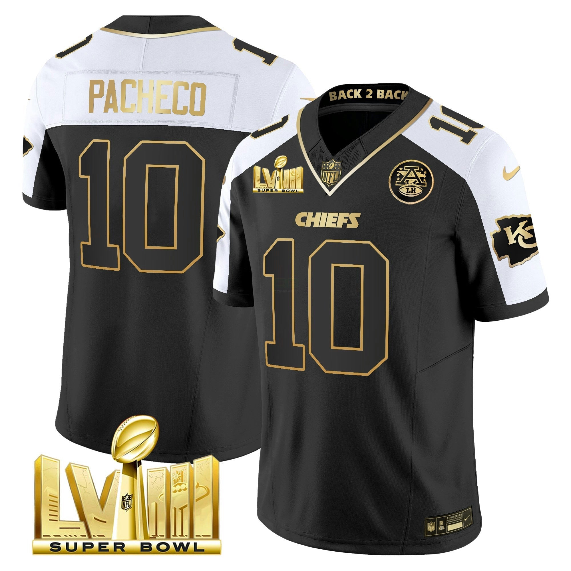 Camisa NFL Men’s Super Bowl LVIII & Back 2 Back Gold Patch Vapor Jersey V5